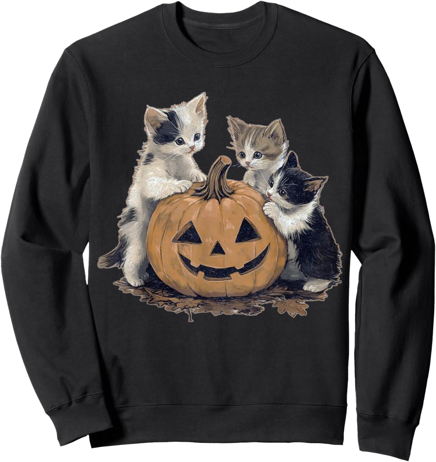 Vintage 90s Cat Halloween Retro Halloween vintage Spooky Women Kids Sweatshirt - Sweatshirt | Black