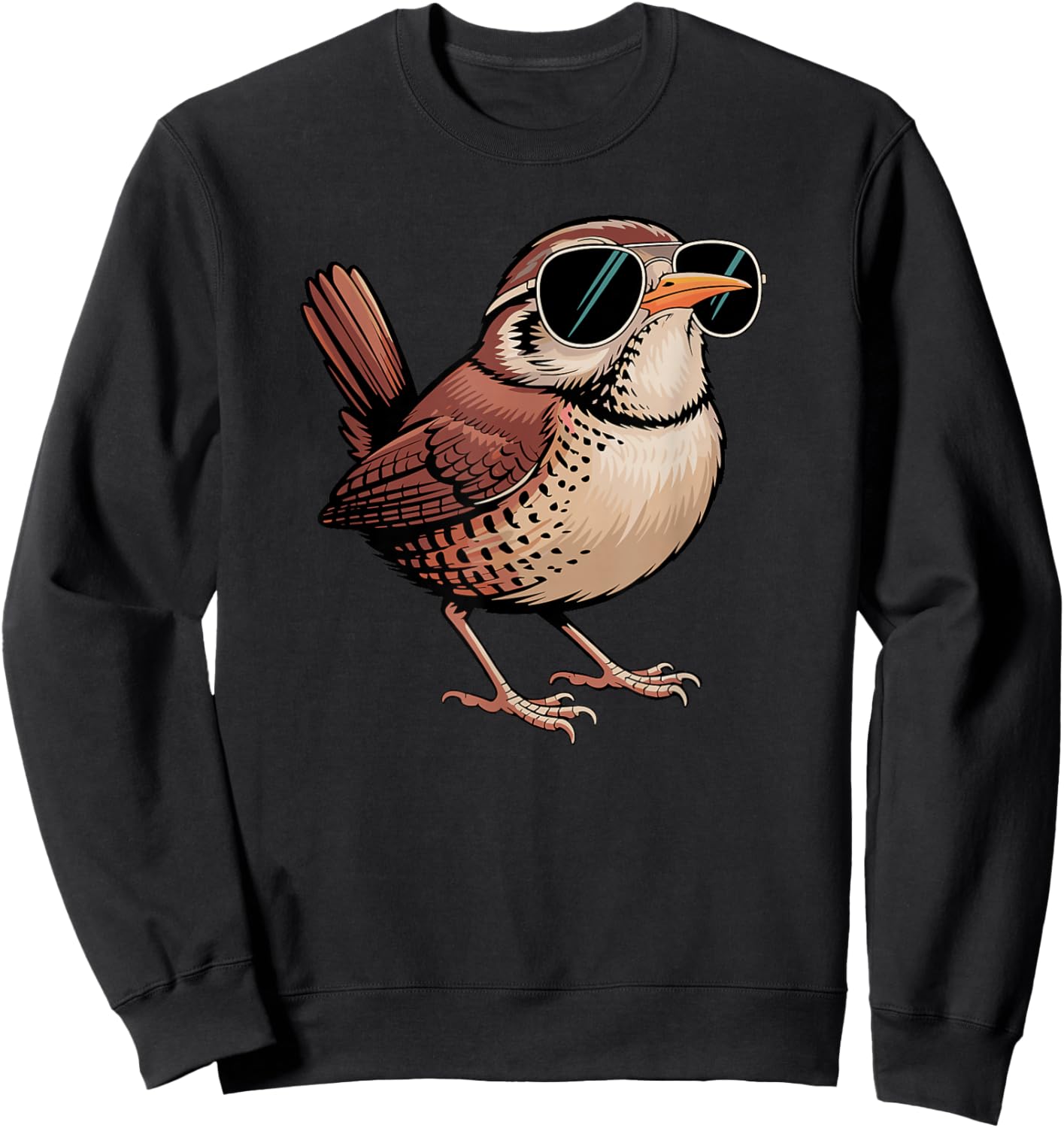 Cool Wren Wearing Sunglasses Bird Watching Lover Funny Humor Sweatshirt - Sweatshirt | Black
