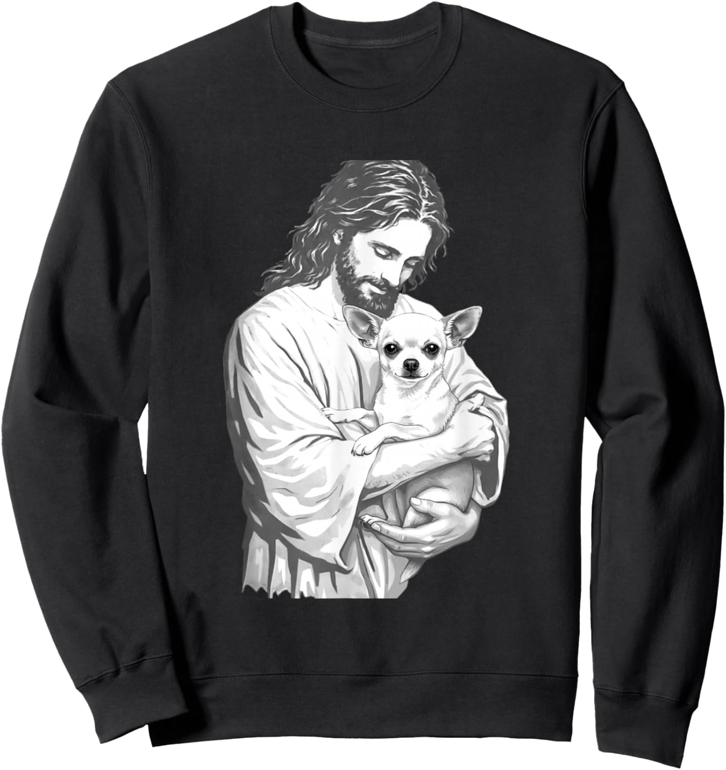 Jesus Holding Chihuahua Dog Christian Pet Lover Graphic Sweatshirt - Sweatshirt | Black
