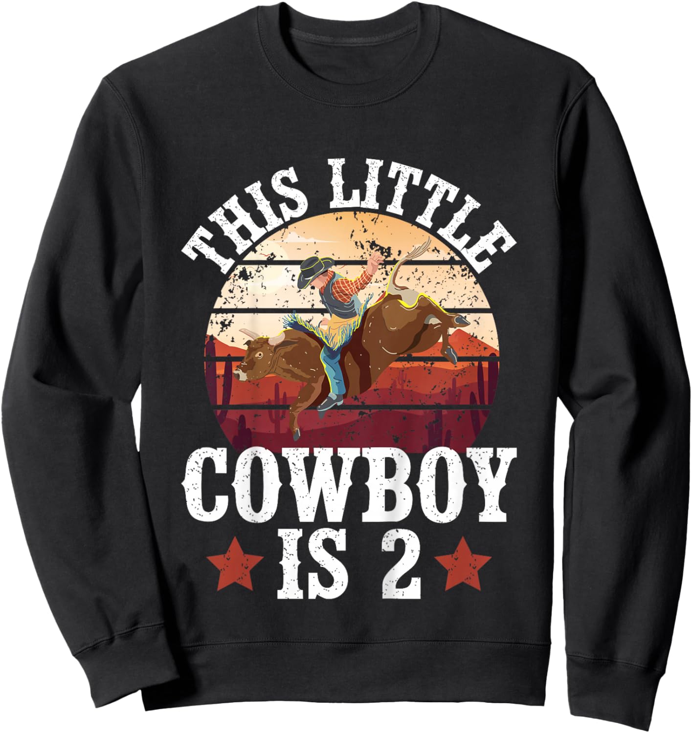 Kids 2nd Bull Riding Birthday Party Two Year Old Bull Rider Sweatshirt - Sweatshirt | Black