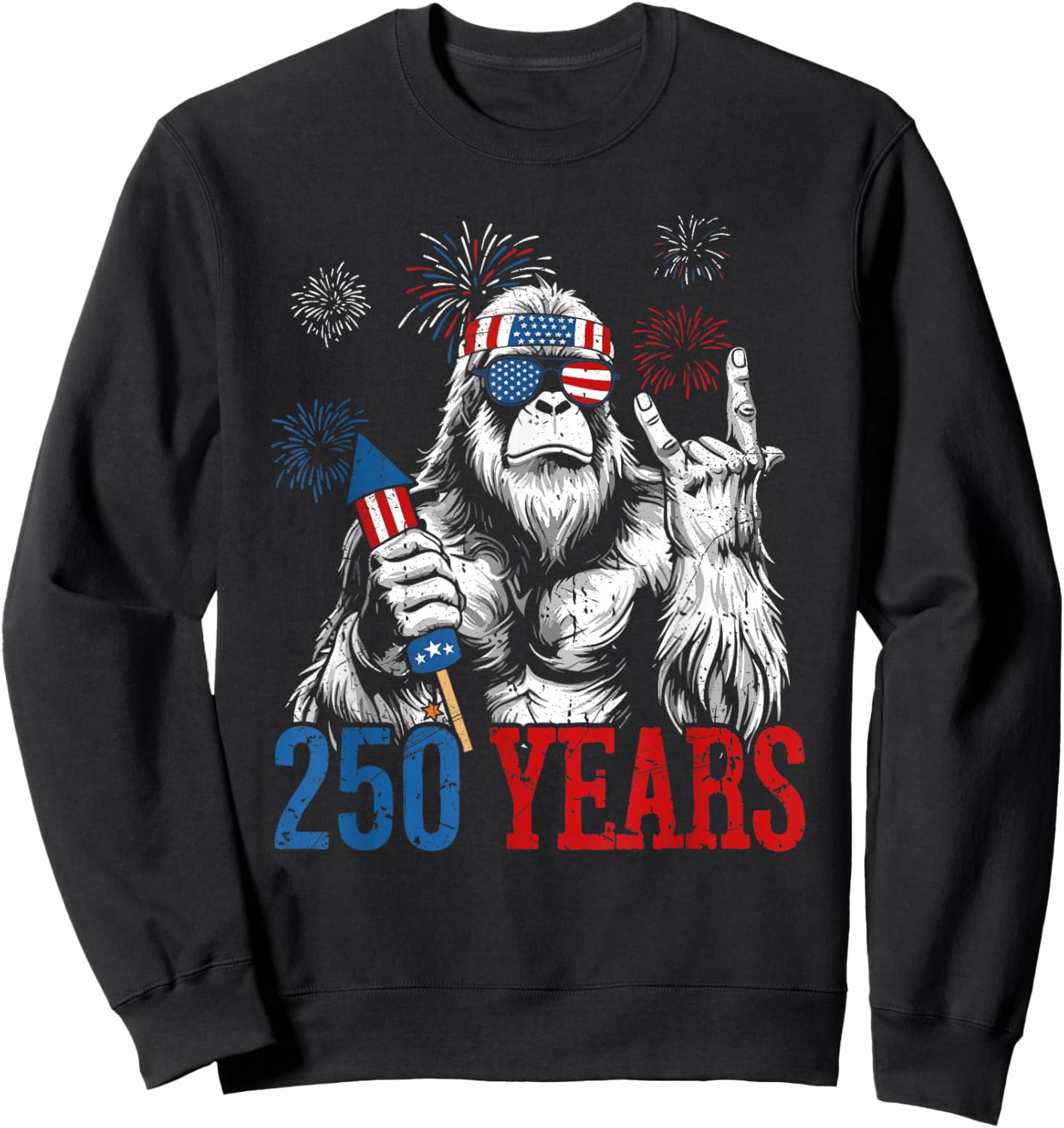 Bigfoot Rock and Flag 250 Years 1776-2026 250th Birthday Sweatshirt - Sweatshirt | Black