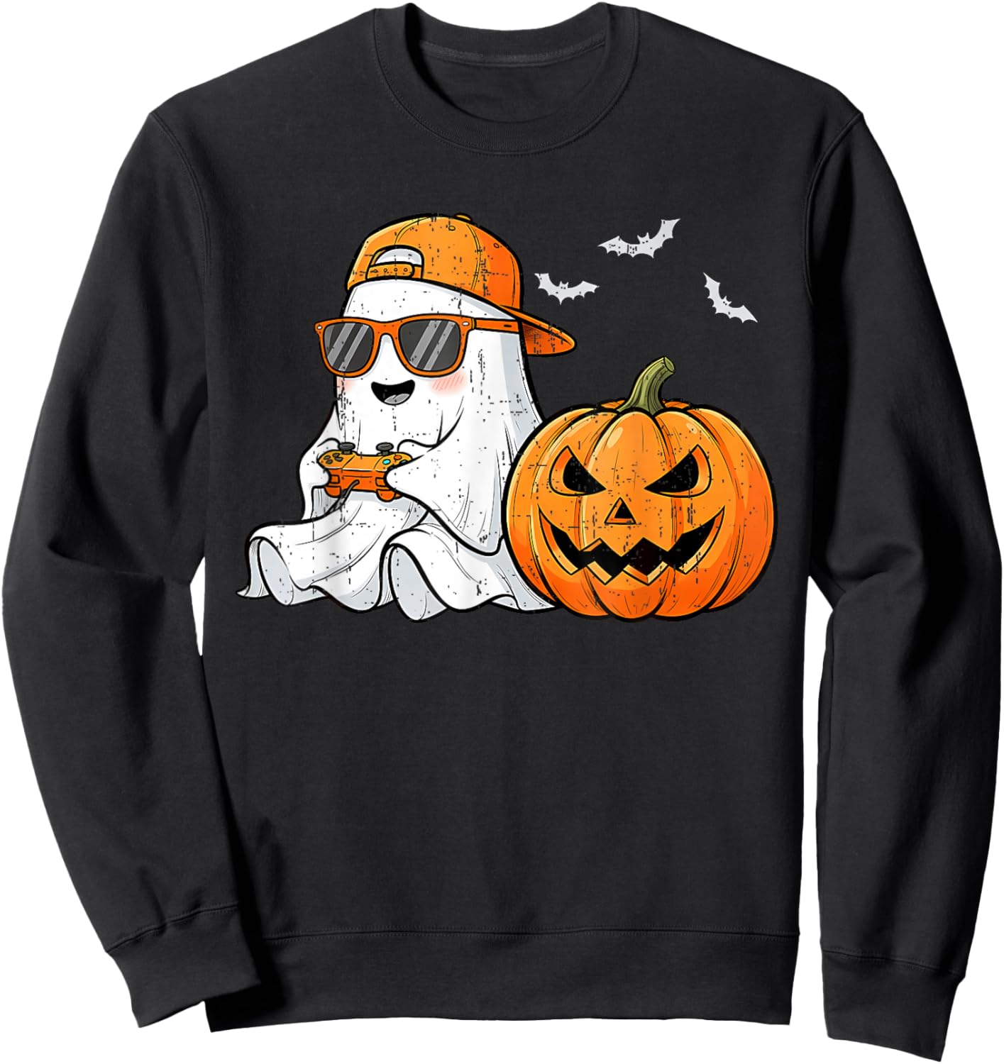 Funny Halloween Boo with Sunglasses Playing Game Gaming Boys Sweatshirt - Sweatshirt | Black
