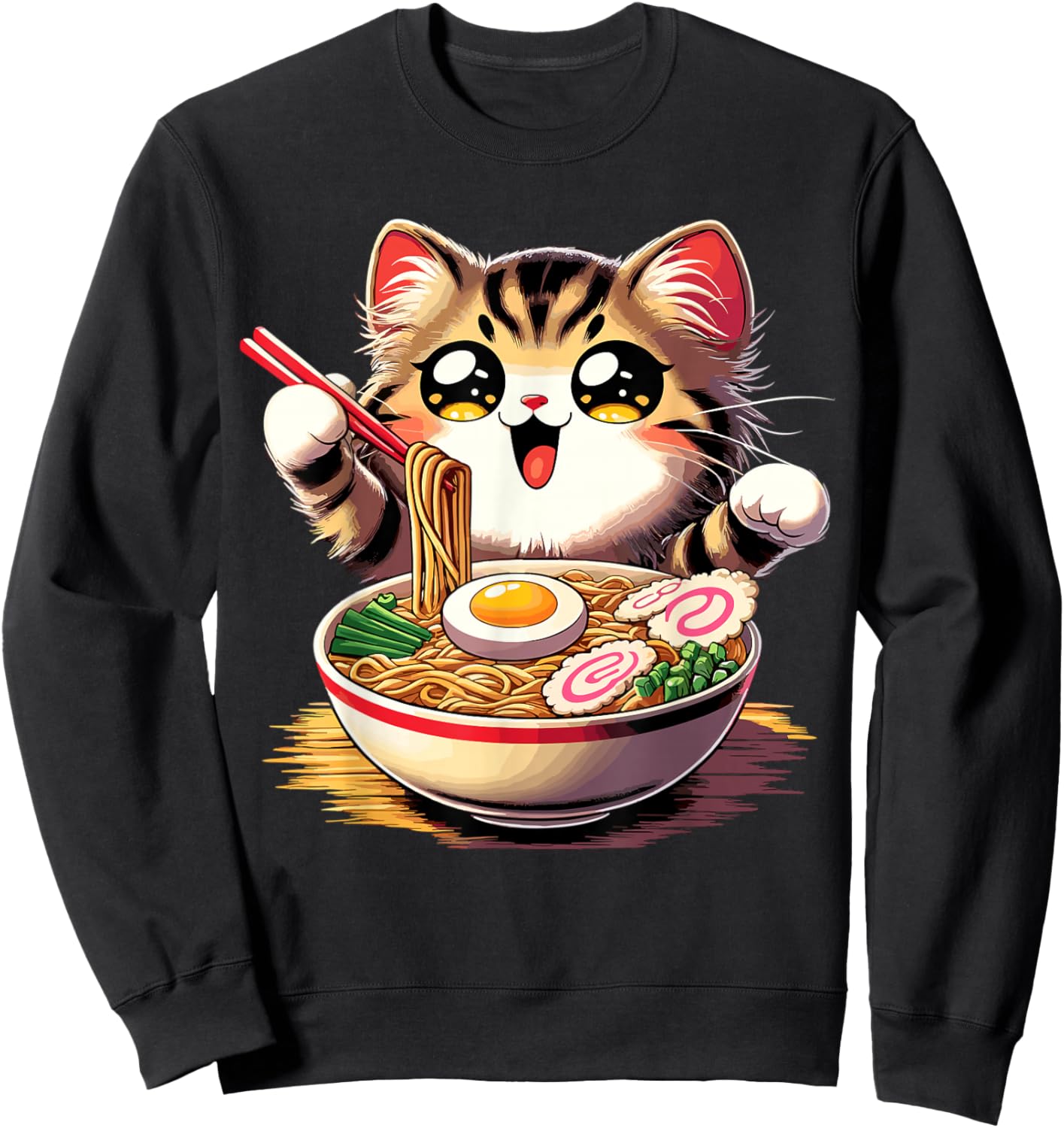 Cat Ramen Noodles Anime Kawaii Japanese Cat Sweatshirt - Sweatshirt | Black