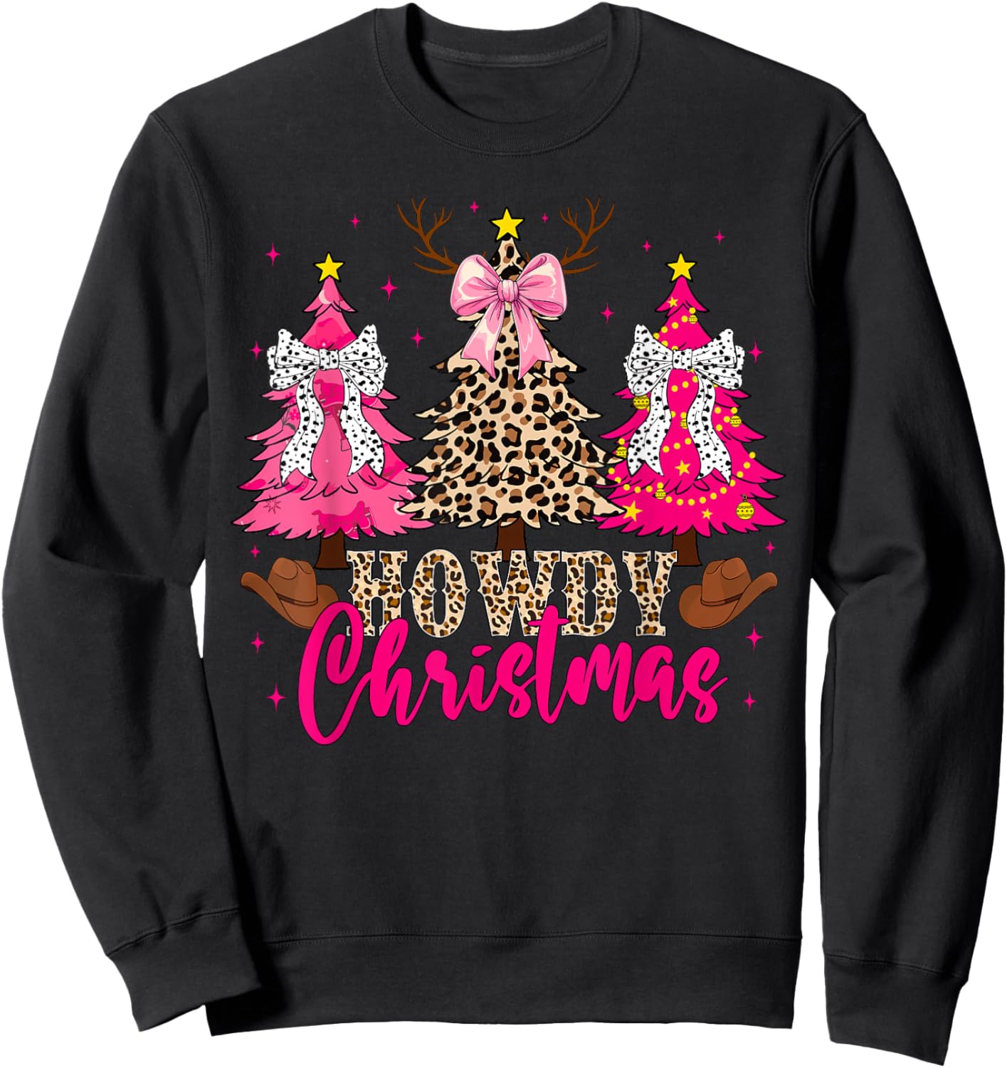 Howdy Christmas Trees Cowgirl Western Coquette Bow Women Kid Sweatshirt - Sweatshirt | Black