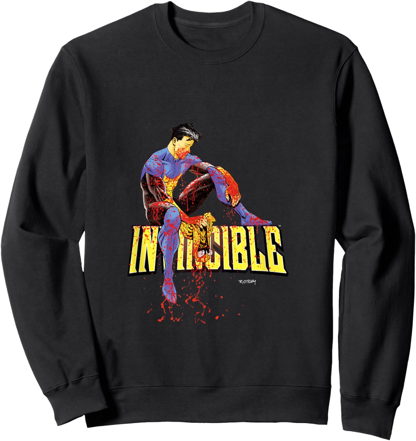 INVINCIBLE Official Merchandise -Adults Black Cartoon Short Sleeve Classic Fit Sweatshirt - Sweatshirt | Black