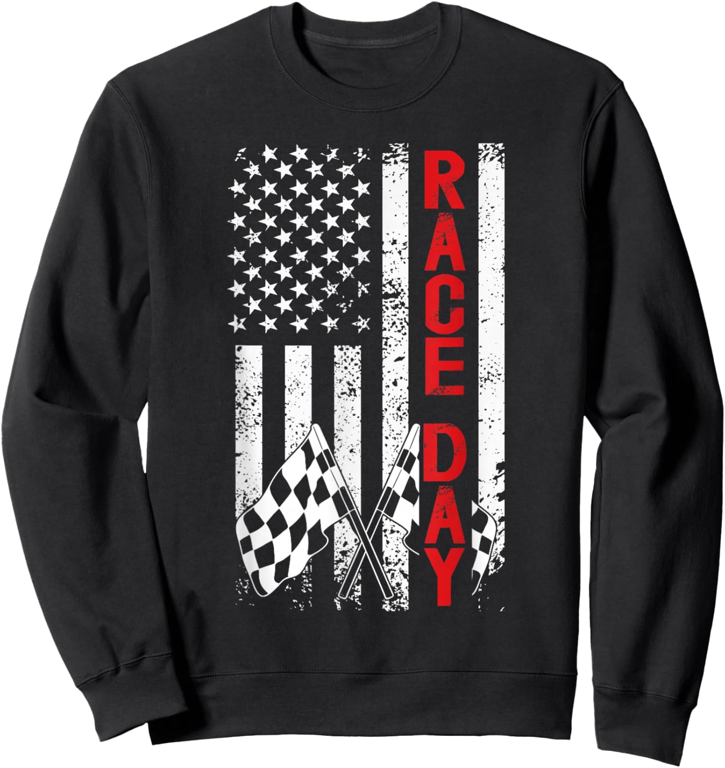 Race Day US Flag Checkered Flag Car Racing Day Race Days Sweatshirt - Sweatshirt | Black