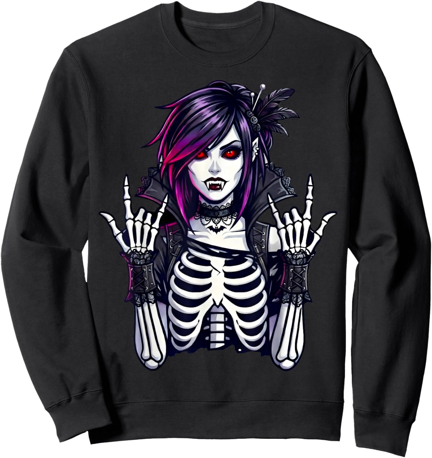 Goth Girl Goth Vampire Skeleton Emo Creepy Gothic Art Sweatshirt - Sweatshirt | Black