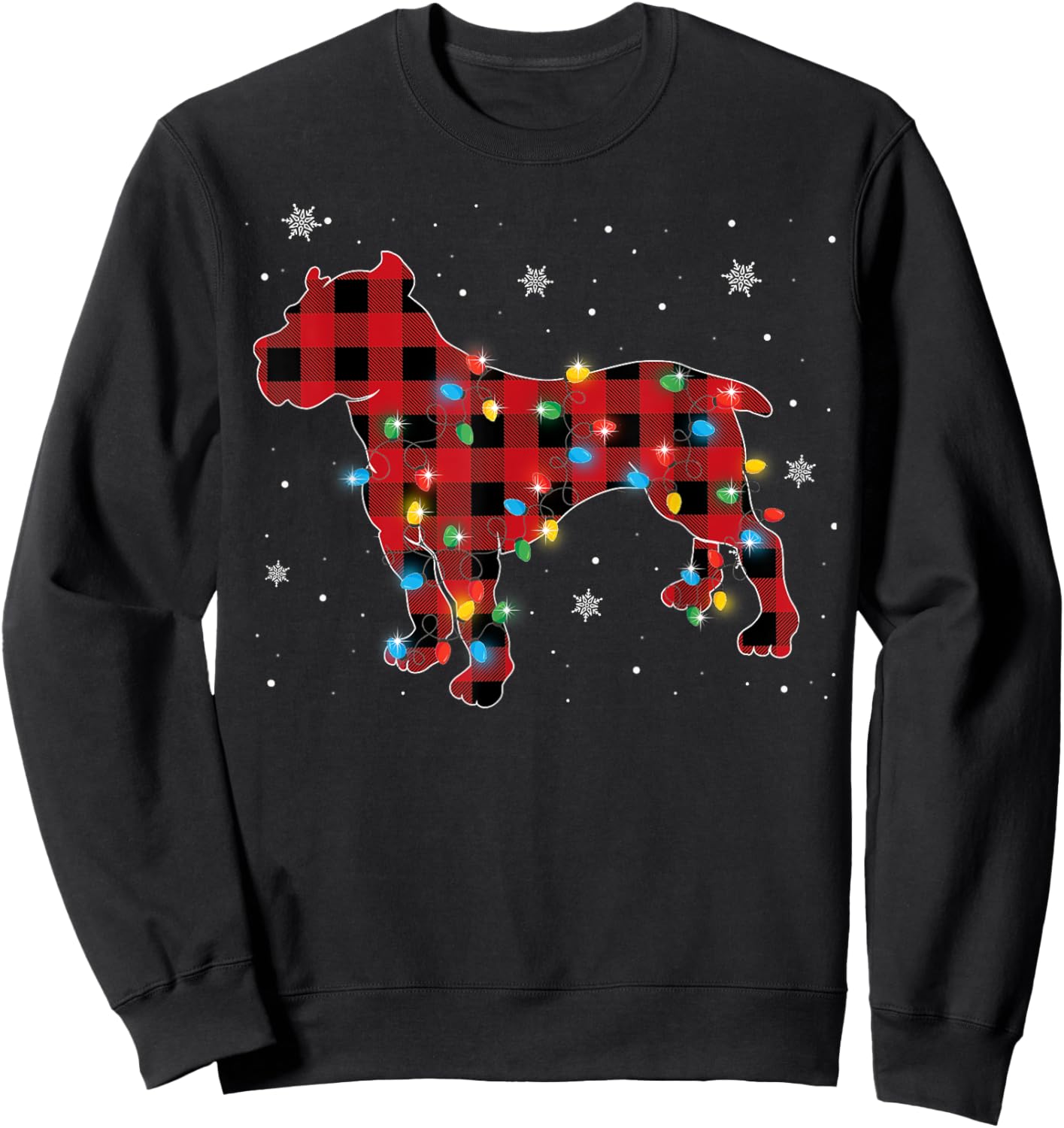 Pajamas Red Plaid Pitbull Christmas Lights Puppy Lovers Sweatshirt - Sweatshirt | Black