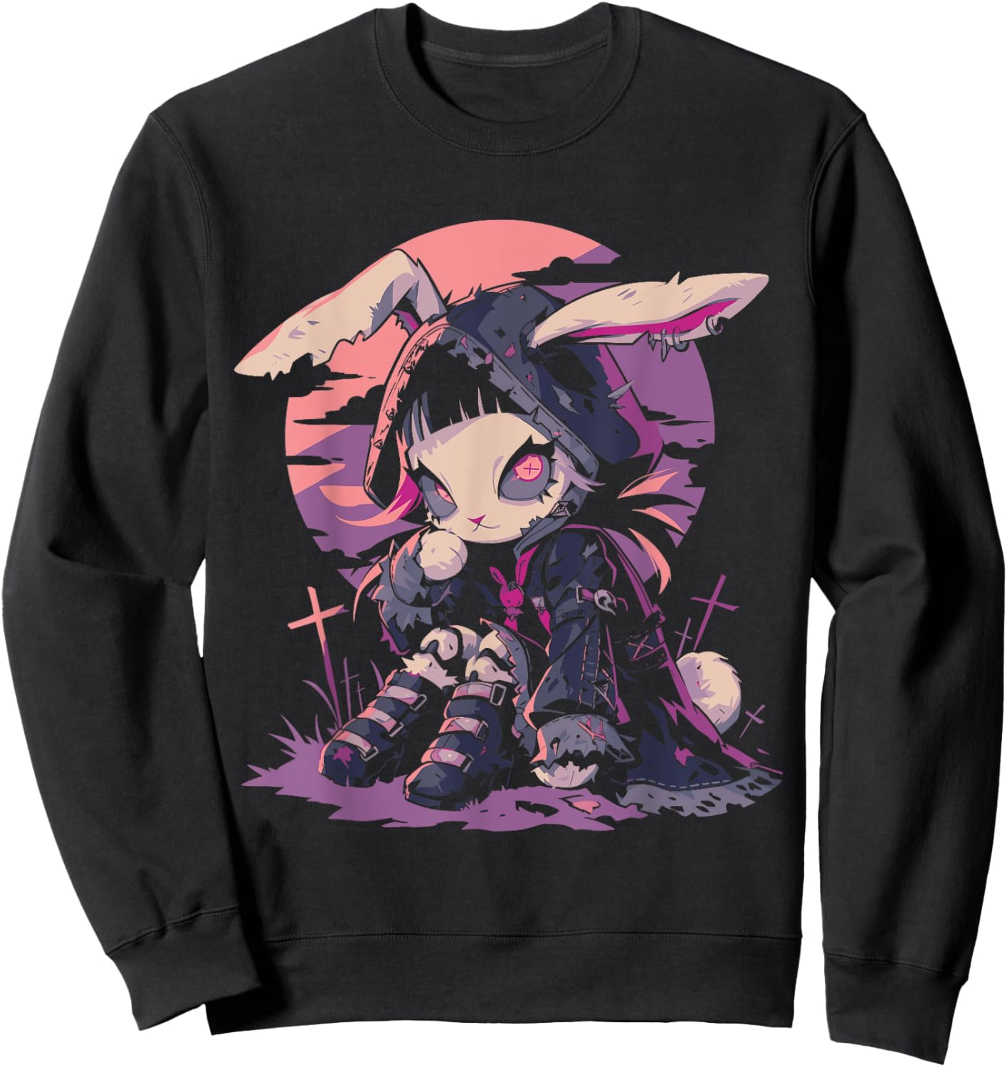 Cute Goth Bunny Witch Cute E-Girl Gothic Outfit Grunge Sweatshirt - Sweatshirt | Black