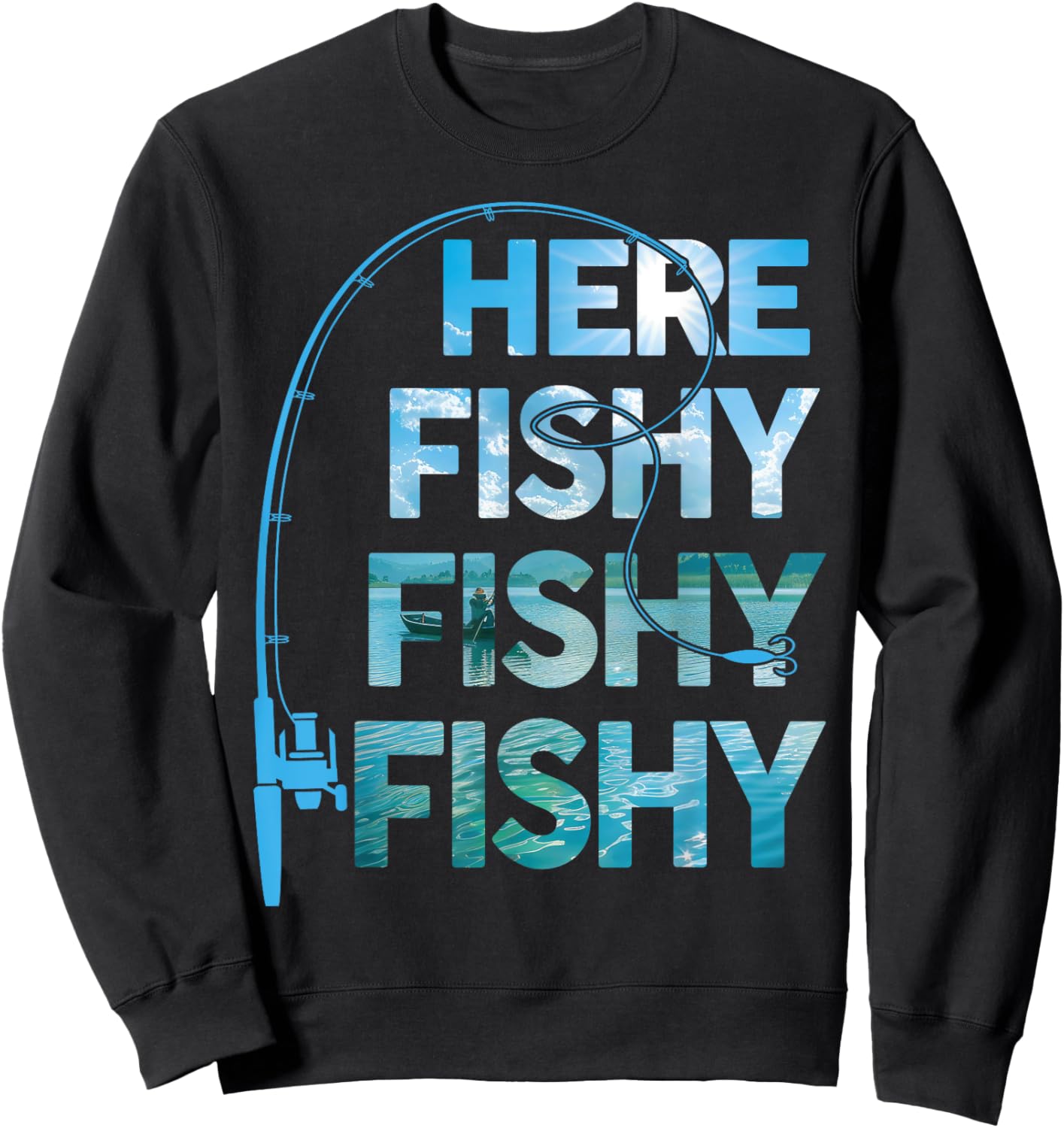 Fishing-Shirt Here-Fishy Fisherman Funny Bass Fish Dad Sweatshirt - Sweatshirt | Black