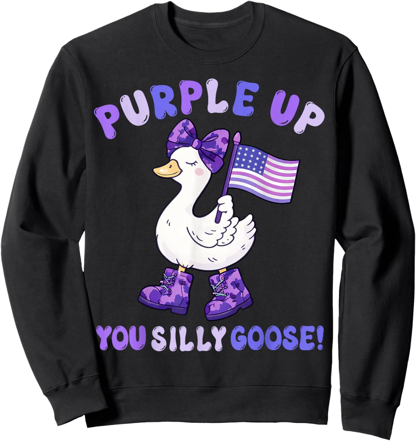 Purple Up Military Kids You Silly Goose Funny Coquette Bow Sweatshirt - Sweatshirt | Black