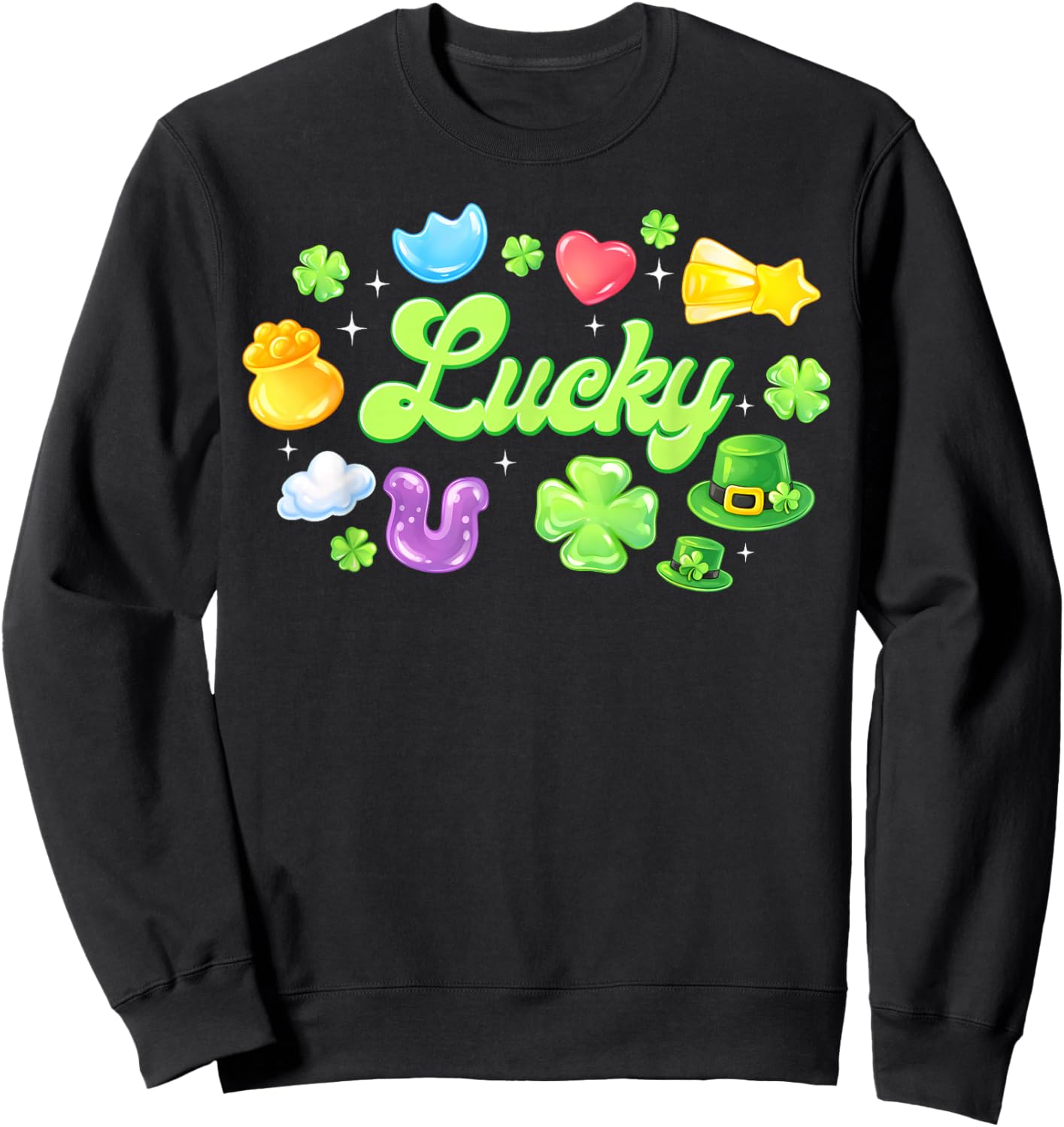St Patricks Day Lucky Charm Shamrock Rainbow Leprechaun Hat Sweatshirt - Sweatshirt | Black