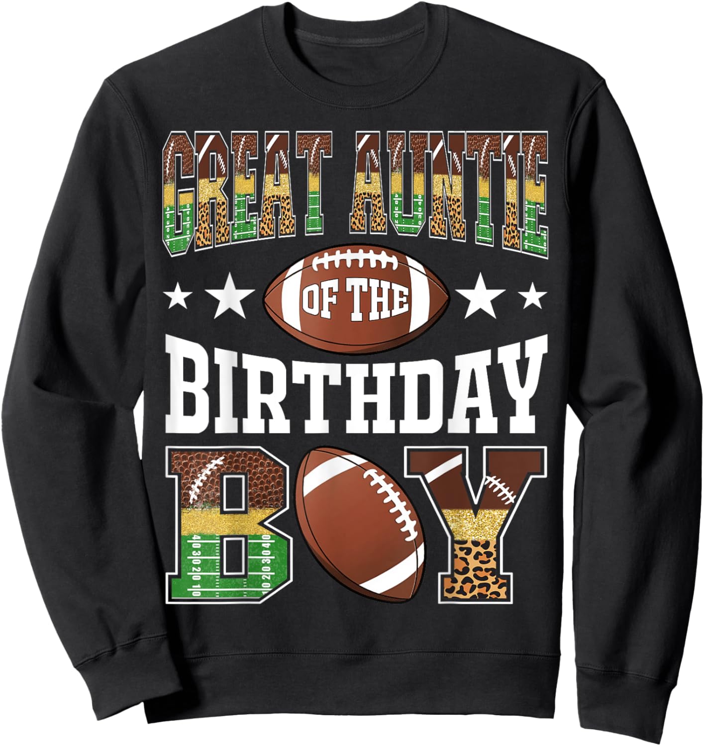 Great Auntie Of The Birthday Boy Football Leopard Game Day Sweatshirt - Sweatshirt | Black