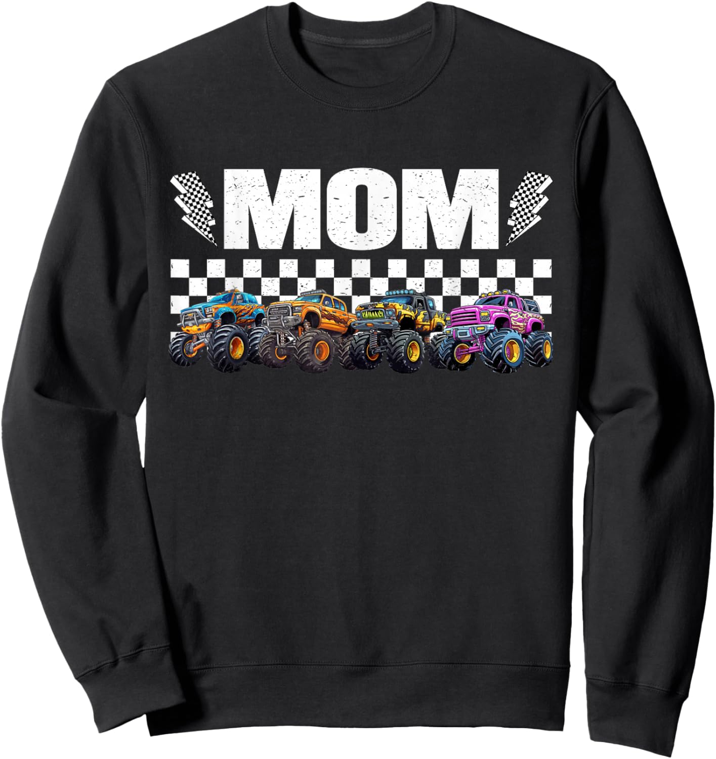 Mom Retro Monster Truck Family Crew Birthday Matching Sweatshirt - Sweatshirt | Black