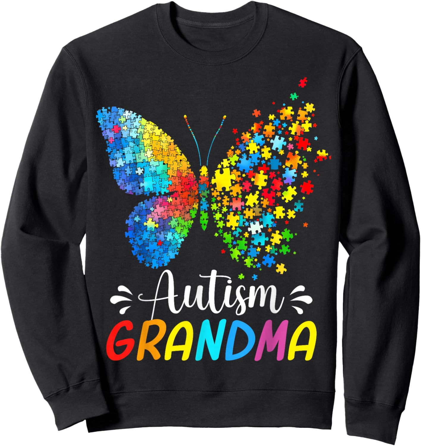 Autism Awareness Grandma Butterfly Cute Colorful Rainbow Sweatshirt - Sweatshirt | Black