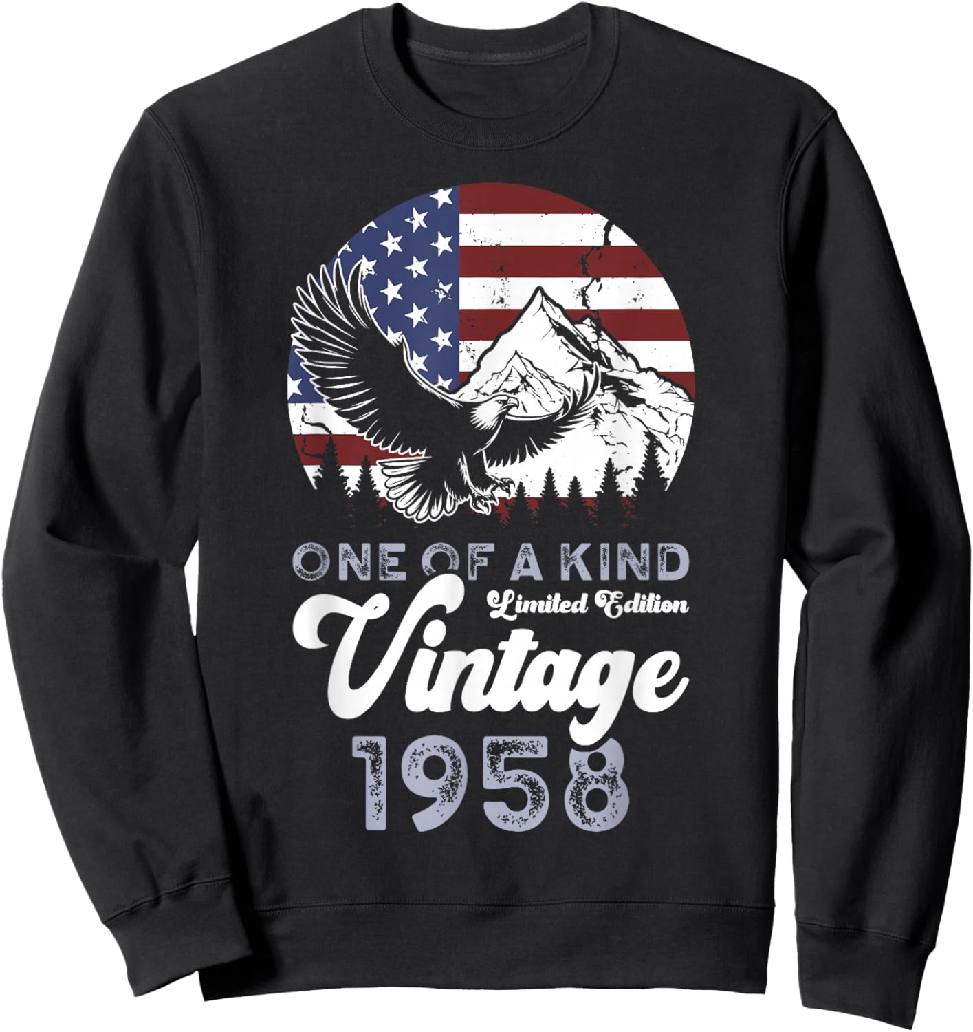 Vintage 1958 Patriotic Eagle 68th Birthday American Flag Sweatshirt - Sweatshirt | Black