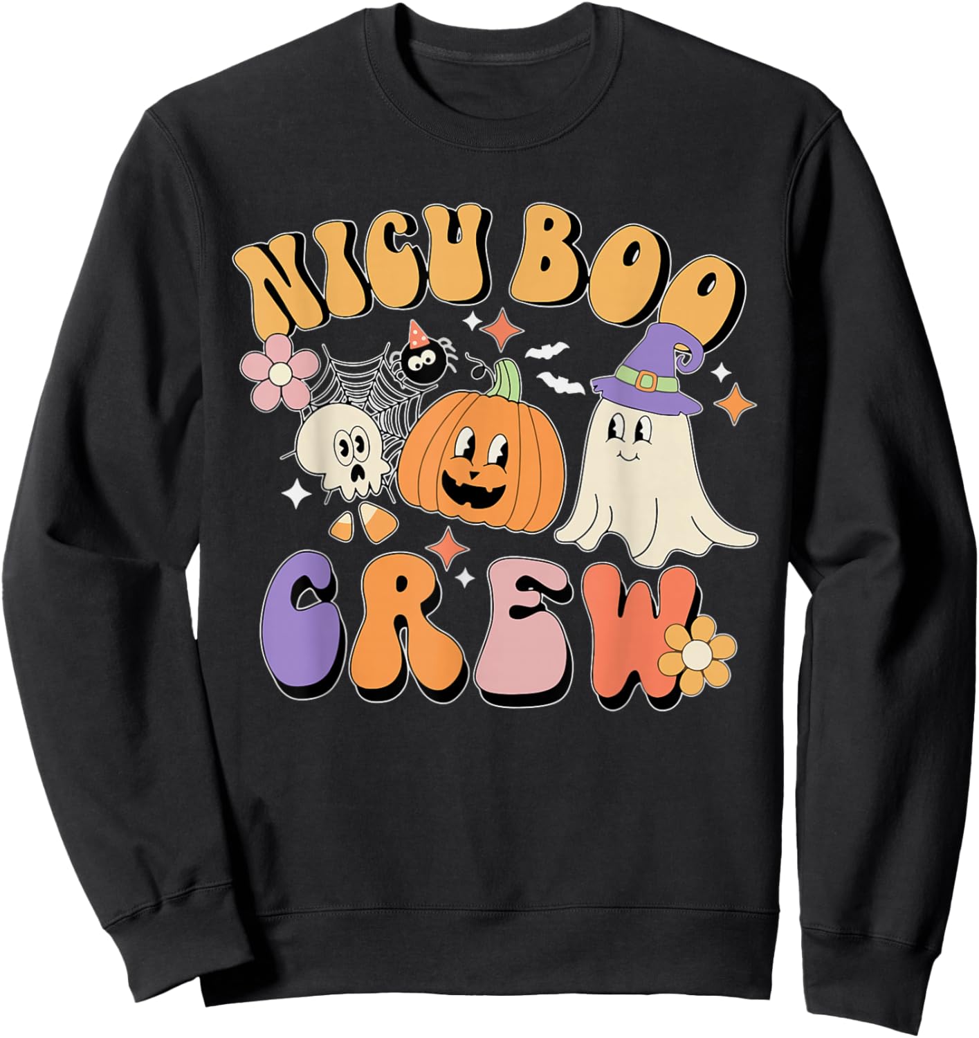 NICU Boo Crew Halloween Ghost Pumpkin Sweatshirt - Sweatshirt | Black