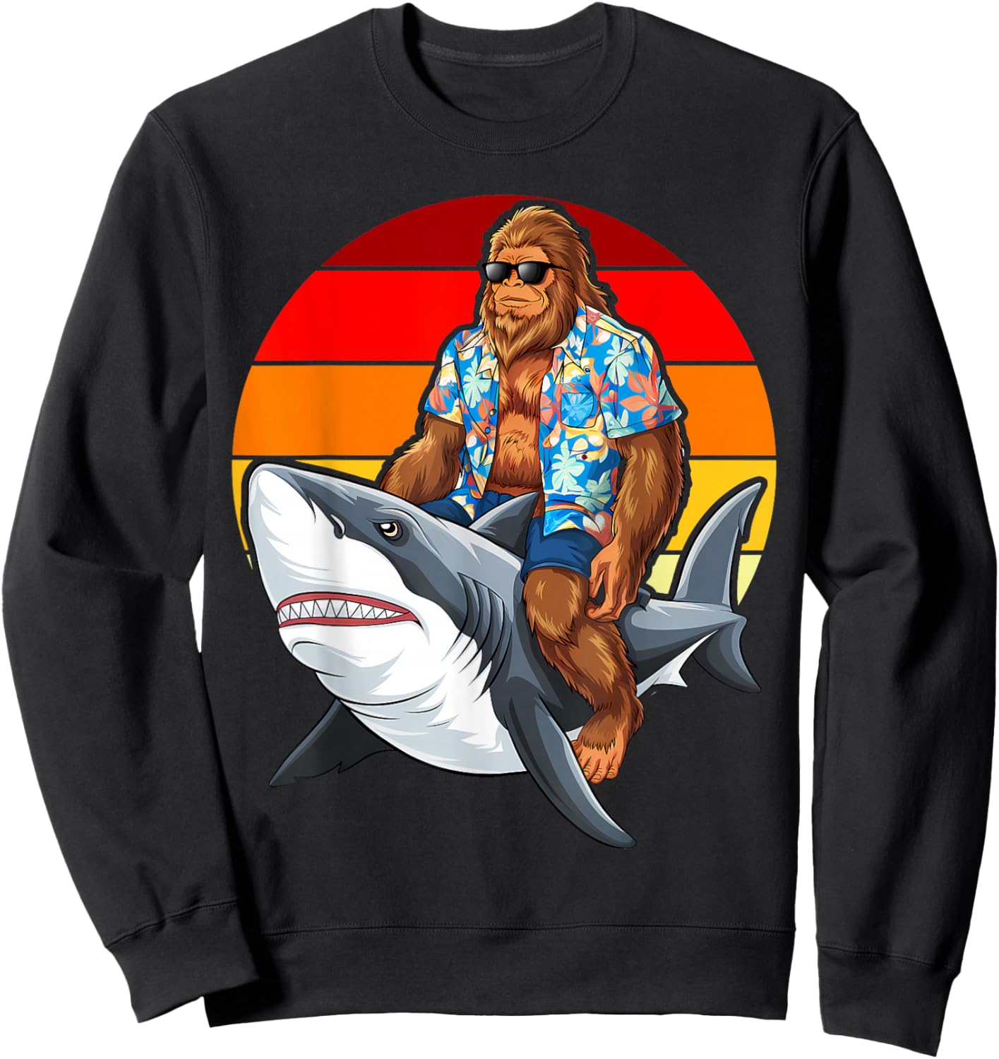 Bigfoot Riding Shark Funny Bigfoot Riding Shark Lover Beach Sweatshirt - Sweatshirt | Black