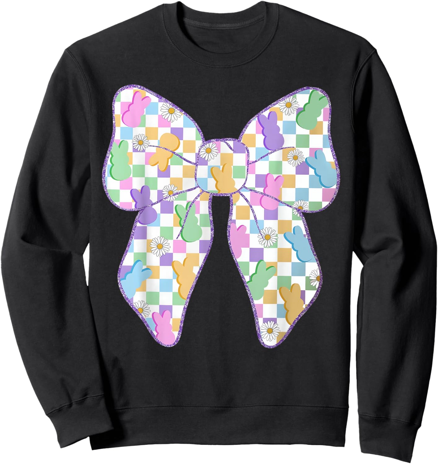 Easter Day Coquette Bow Cute Bunny Rabbit Girls Teens Kids Sweatshirt - Sweatshirt | Black