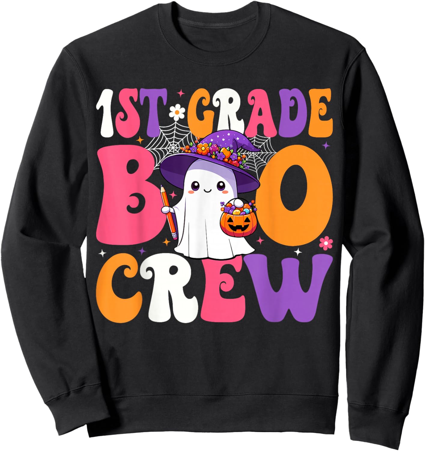 1st Grade Boo Crew Halloween First Grade Halloween Teacher Sweatshirt - Sweatshirt | Black