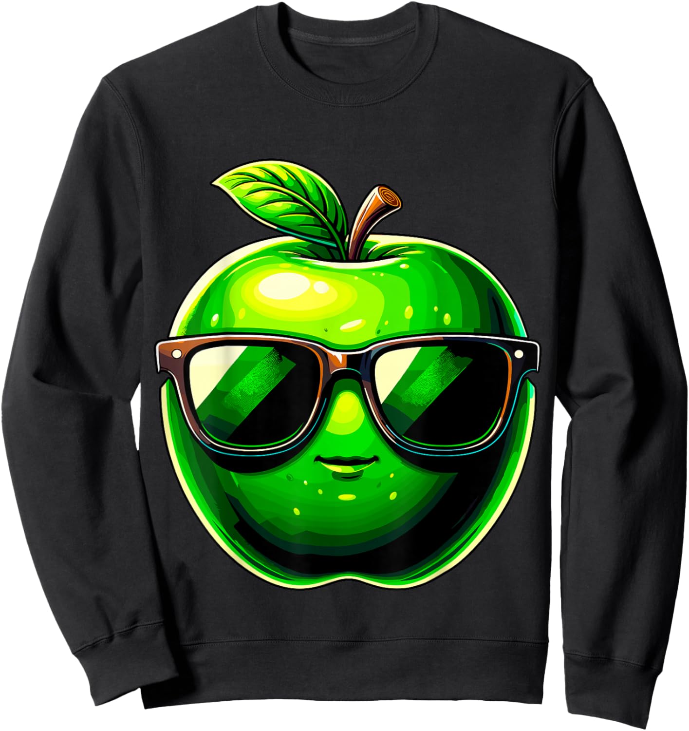 Green Apple with Sunglasses Sweatshirt - Sweatshirt | Black