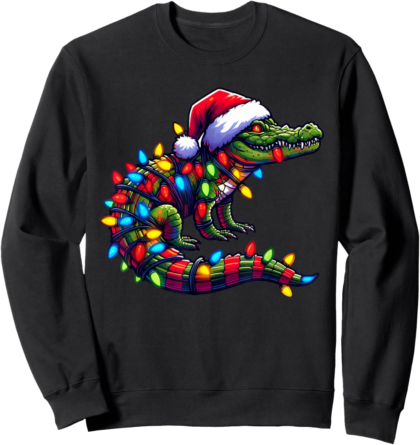 Alligator Santa Pajama Christmas Lights Xmas Toddler Kids Sweatshirt - Sweatshirt | Black