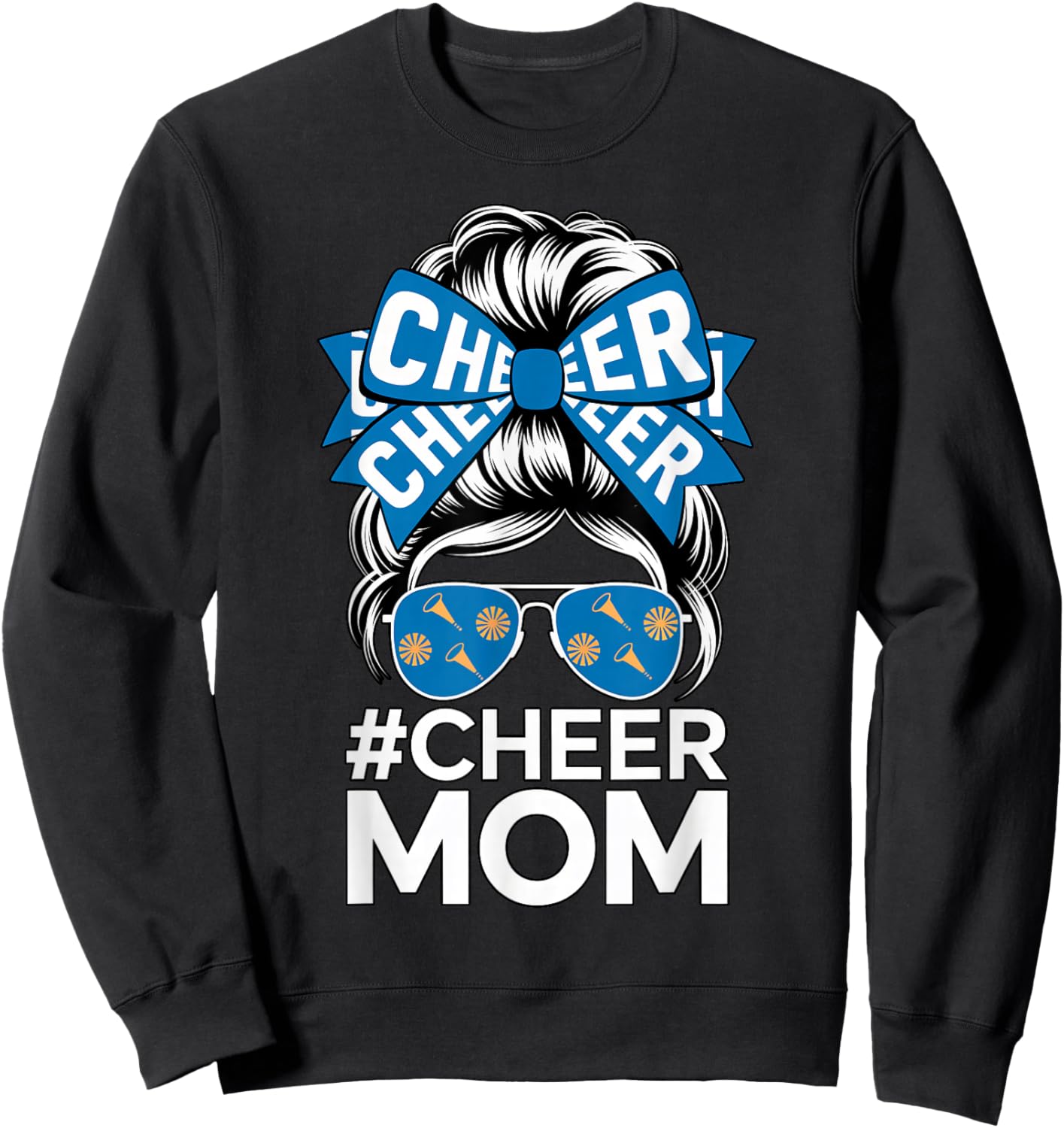 Cheer Mom Sports Fan Bow Sunglasses Cheerleading Support Sweatshirt - Sweatshirt | Black