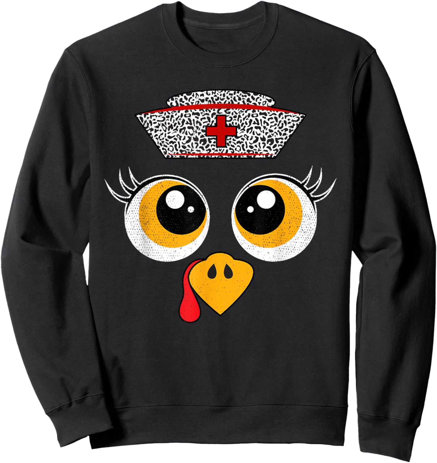 Thanksgiving Scrub Tops Women Turkey Face Nurse Holiday Sweatshirt - Sweatshirt | Black