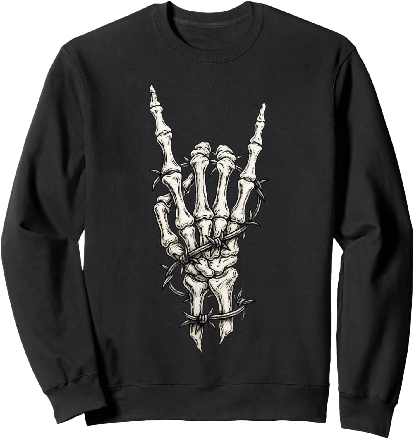 Rock On Skeleton Hand Punk Gifts Rock and Roll Band Graphic Sweatshirt - Sweatshirt | Black