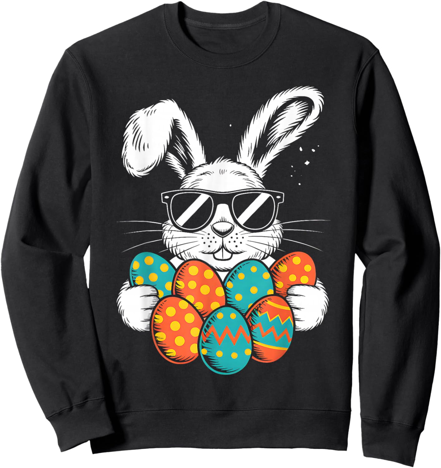Easter Day Bunny Face with Sunglasses Eggs Cool Rabbit Boys Sweatshirt - Sweatshirt | Black