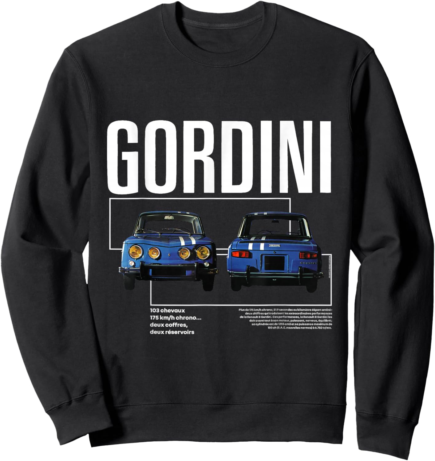 Renault Gordini Rally Racing Stripe Voiture Rétro Publicité Sweatshirt - Sweatshirt | Black