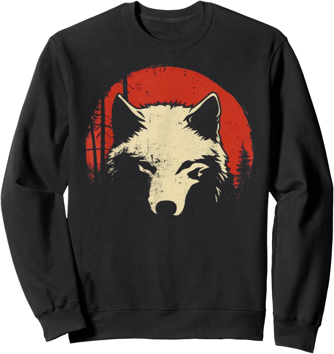 Wolf Red Moon Wildlife Animal Wolf Japanese Sweatshirt - Sweatshirt | Black