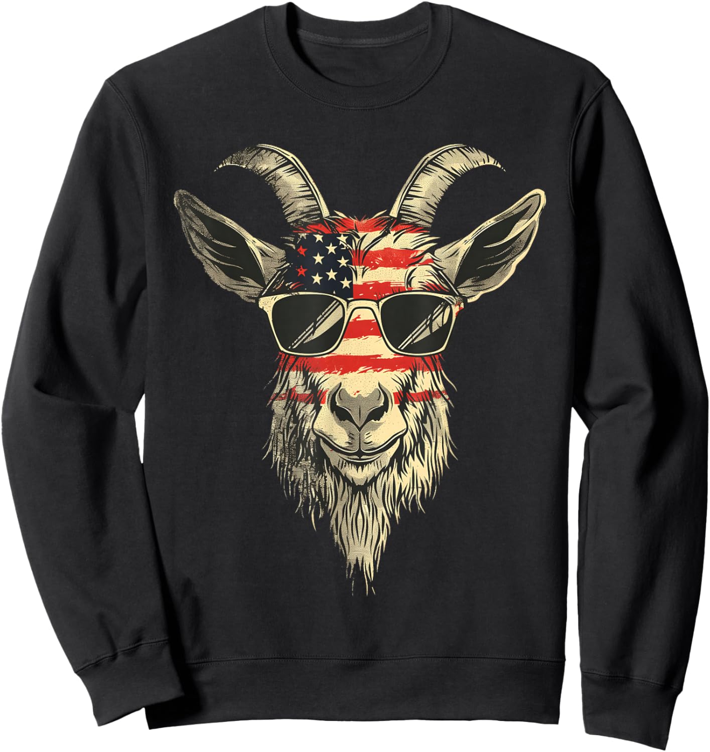 Cool Goat with Sunglasses and USA Flag Sweatshirt - Sweatshirt | Black
