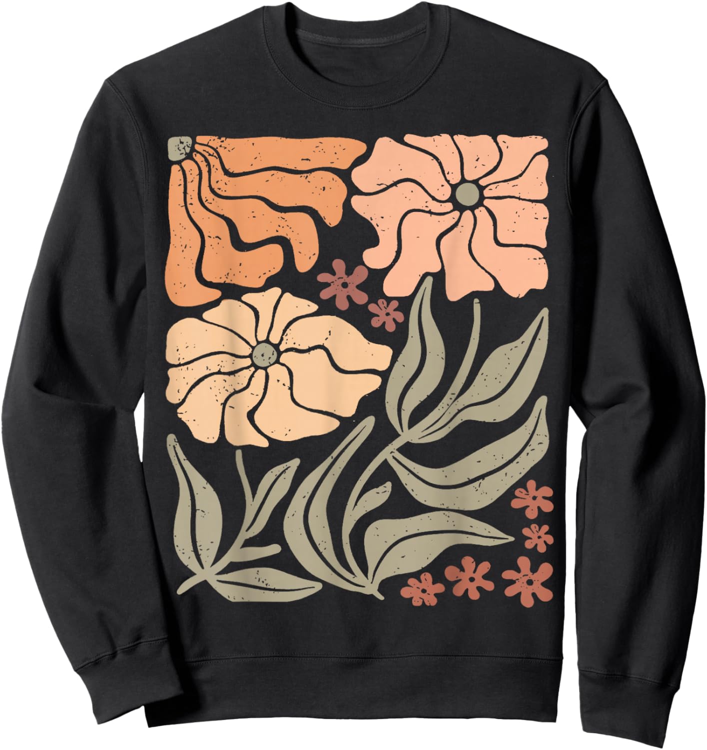 Boho Matisse Wildflower Distressed Pastel Floral Sweatshirt - Sweatshirt | Black
