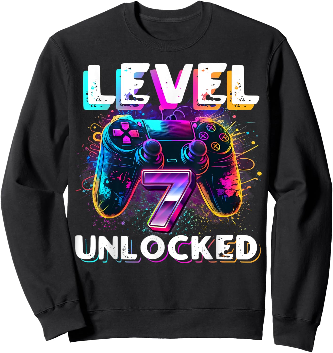 Level 7 Unlocked Shirt Funny Video Gamer 7th Birthday Gift Sweatshirt - Sweatshirt | Black