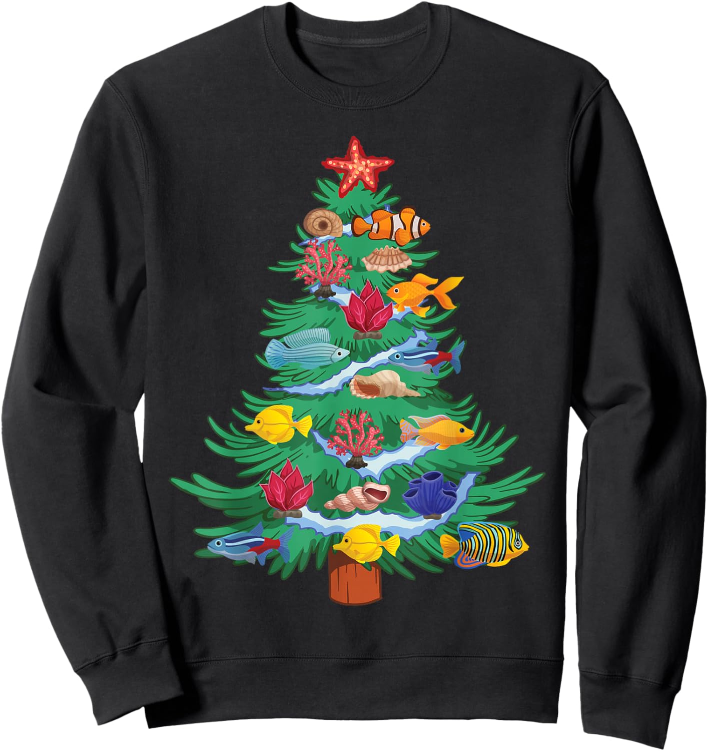 Saltwater Aquarium Christmas Tree Sweatshirt - Sweatshirt | Black