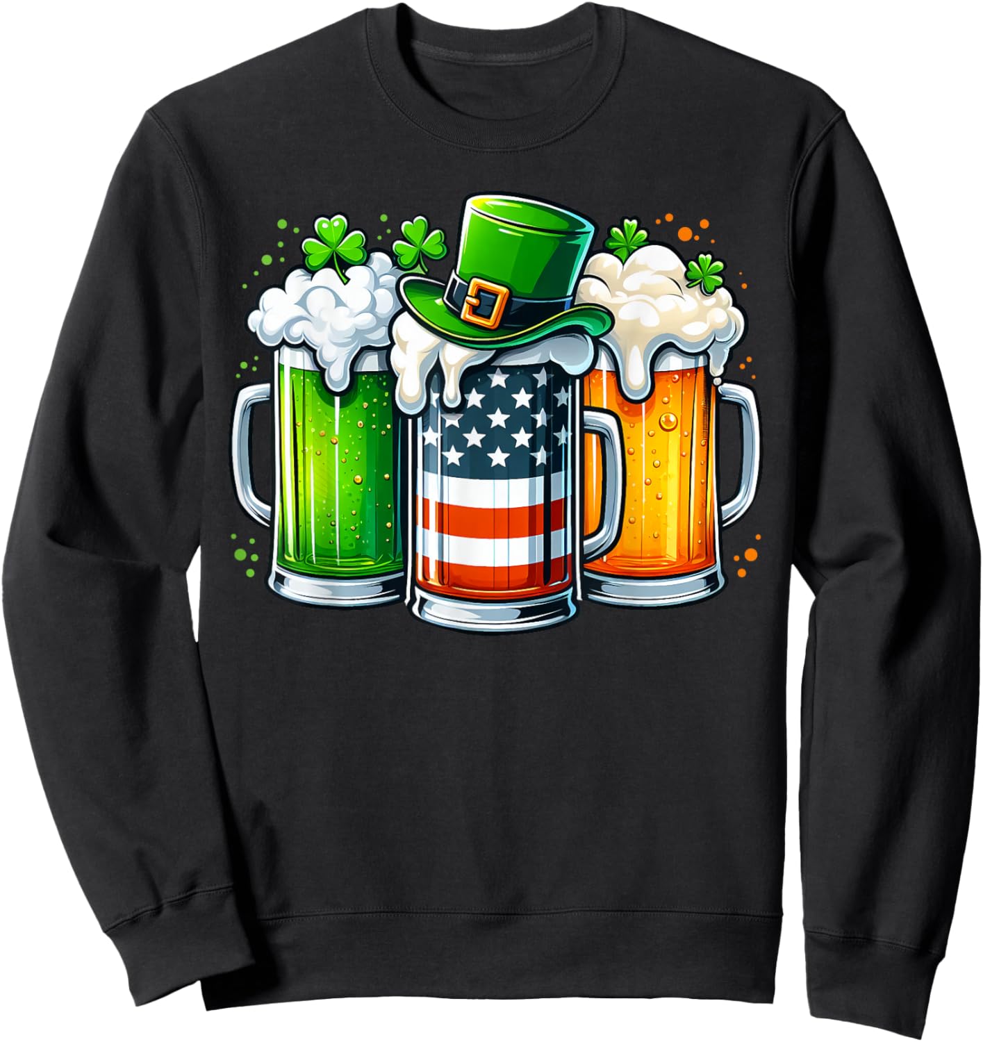 Irish Beer Ireland Flag St Patricks Day Men Women Leprechaun Sweatshirt - Sweatshirt | Black