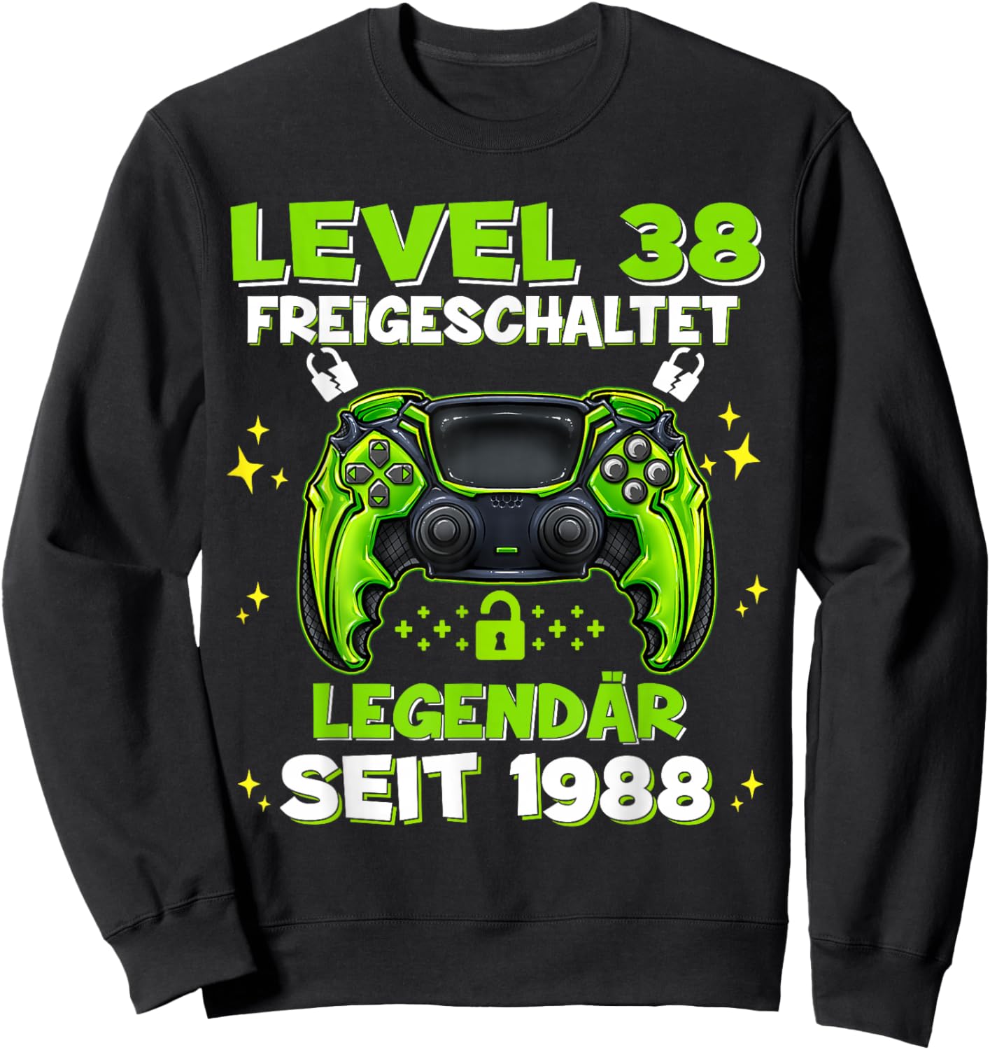 Level 38 Years Birthday Shirt Man Gamer 1988 Birthday Sweatshirt - Sweatshirt | Black