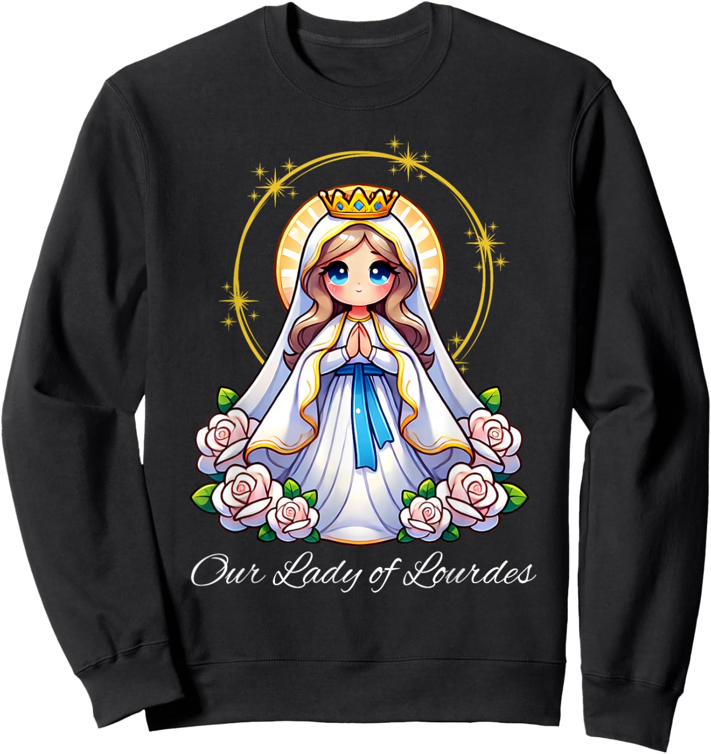 Our Lady of Lourdes Pray Mary Cute Women Catholic Girls kids Sweatshirt - Sweatshirt | Black