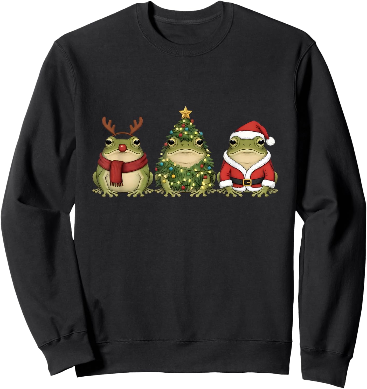 Santa Green Frog Christmas Tree Frog Lover Animal Pajama Sweatshirt - Sweatshirt | Black