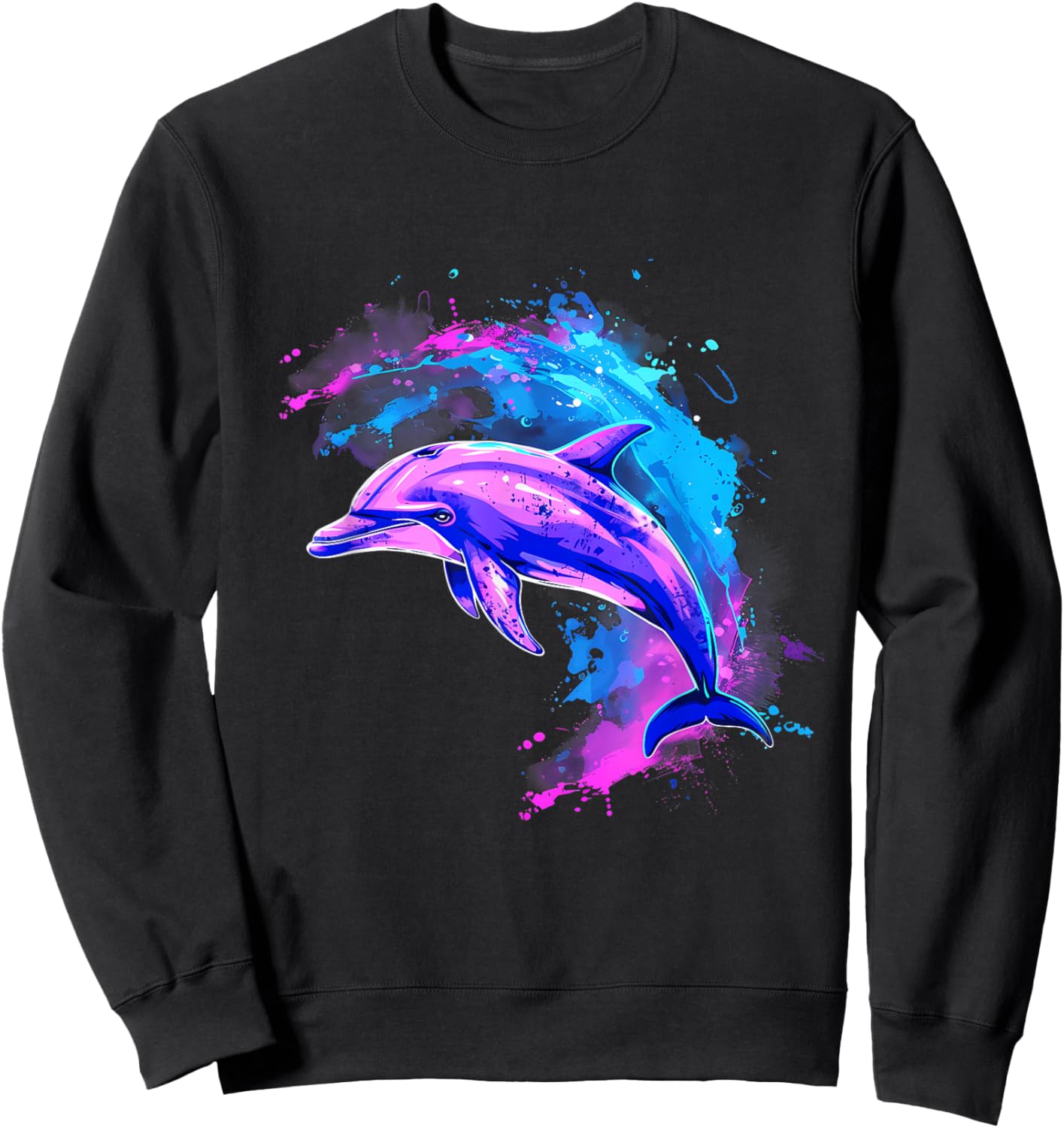 Dolphin Sea Ocean Animal Ocean Sea Dolphin Watercolor Sweatshirt - Sweatshirt | Black