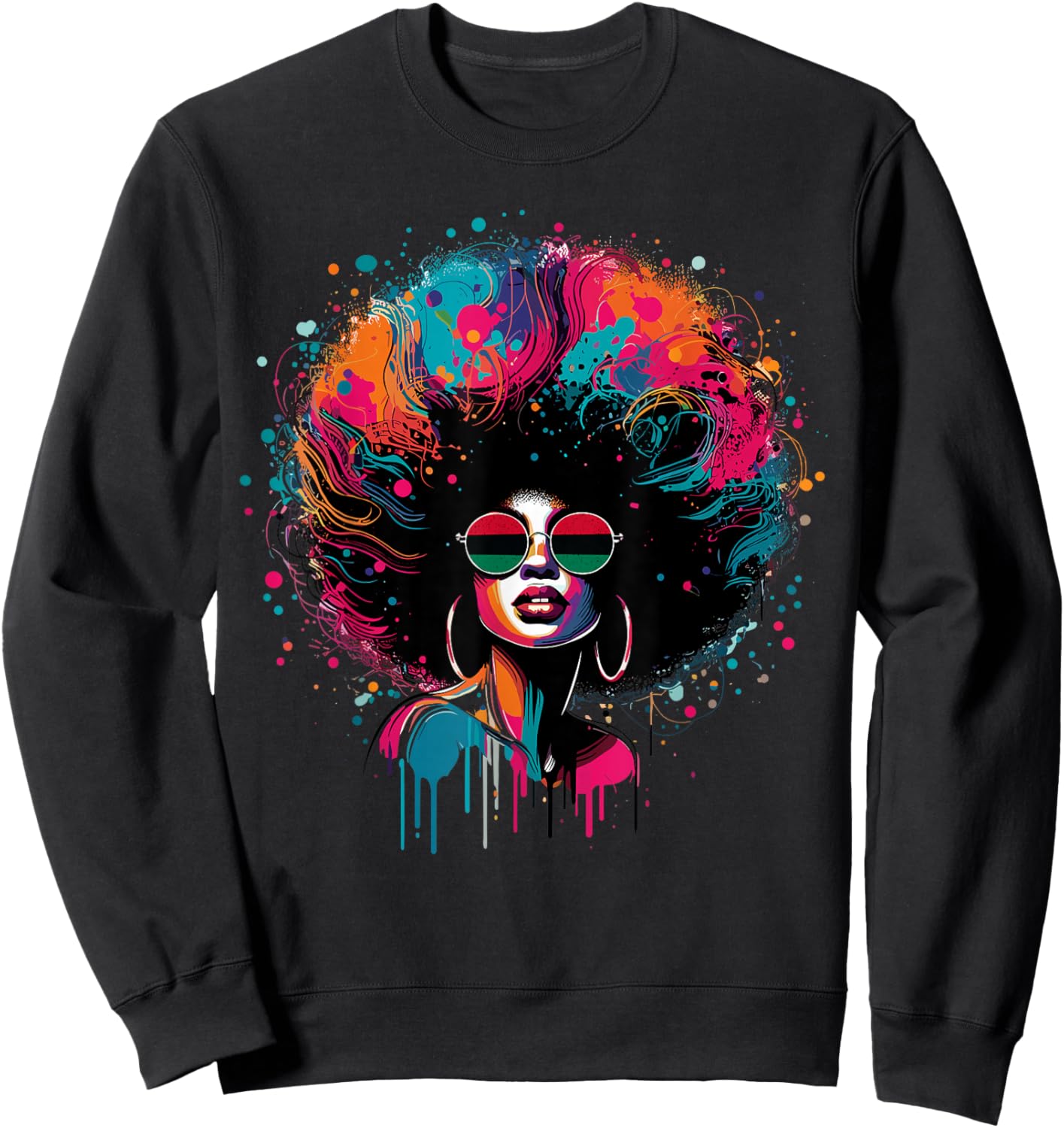 Colorful Art Black Queen Afro Melanin Dripping Juneteenth Sweatshirt - Sweatshirt | Black