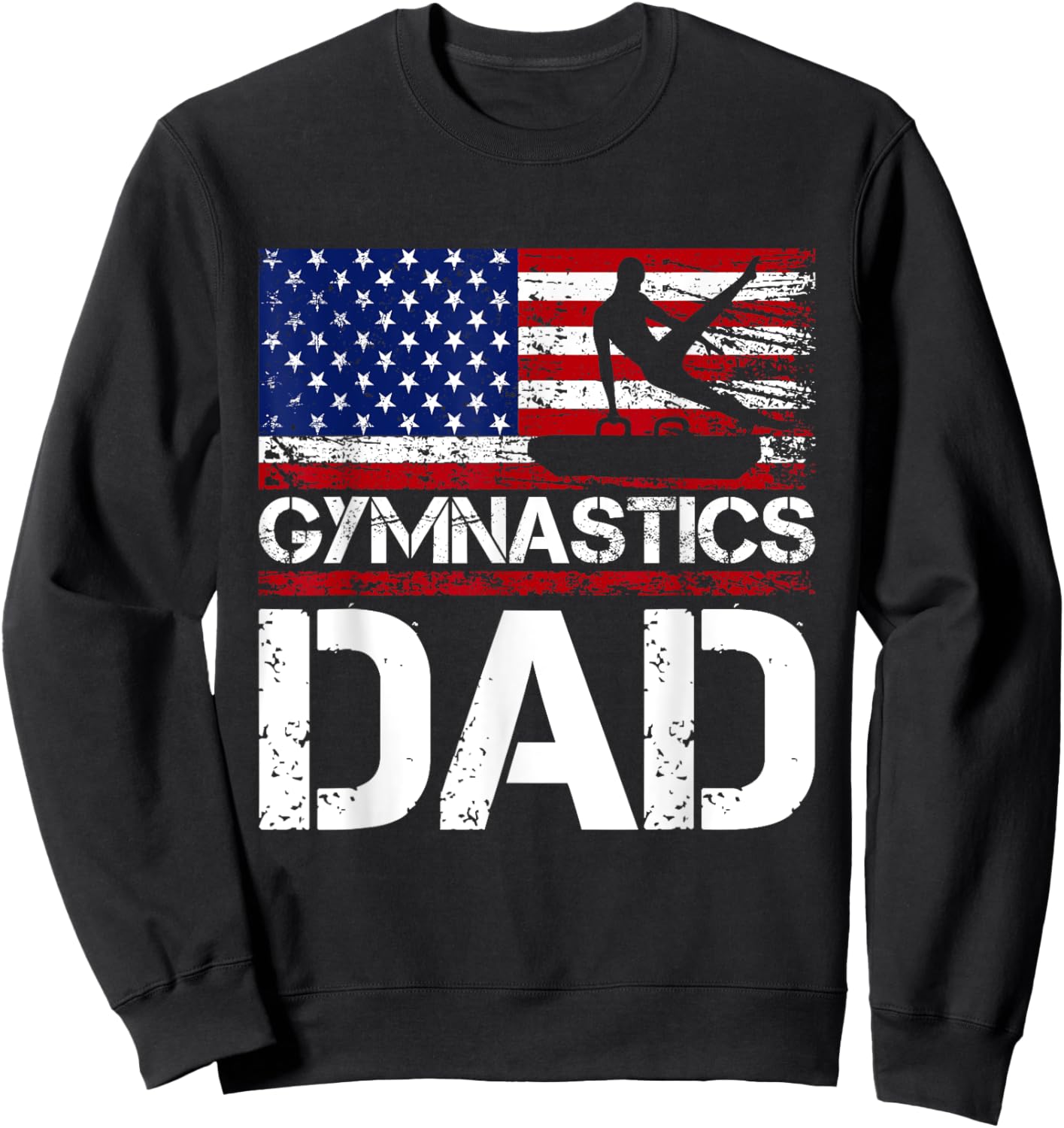 Vintage Gymnastics Dad American Flag USA father 4th of july Men Sweatshirt - Sweatshirt | Black