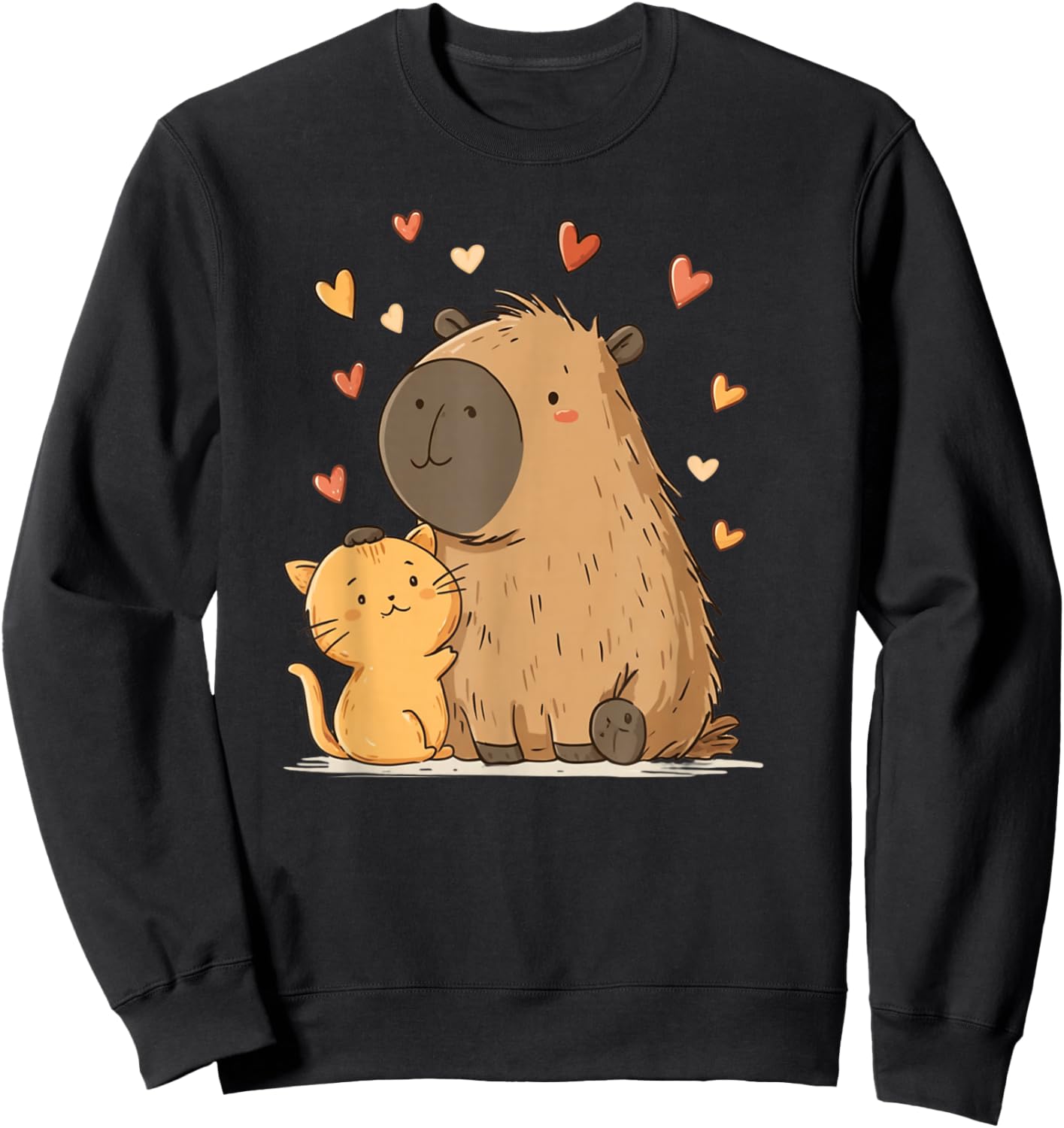 Kawaii Cat Capybara Cute Sweatshirt - Sweatshirt | Black