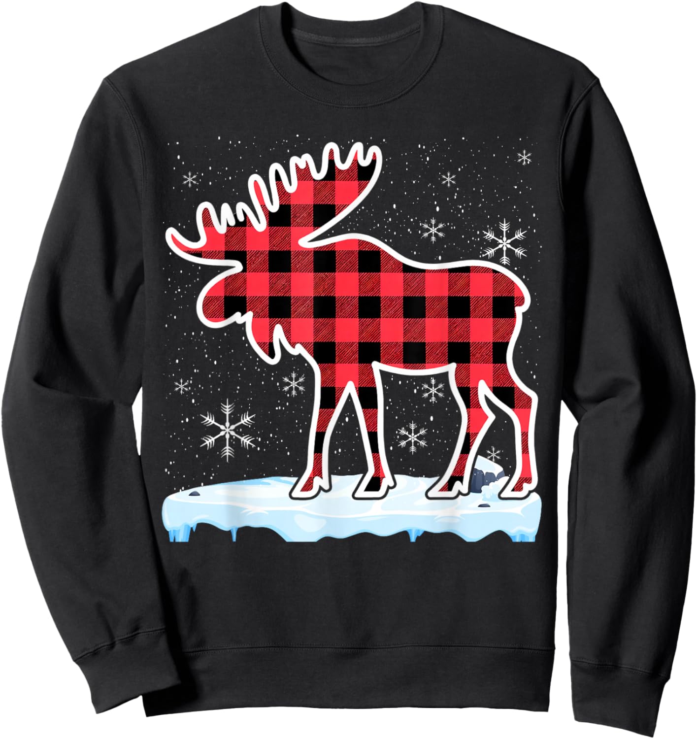 Moose Red Buffalo Plaid Matching Pajama Family Sweatshirt - Sweatshirt | Black