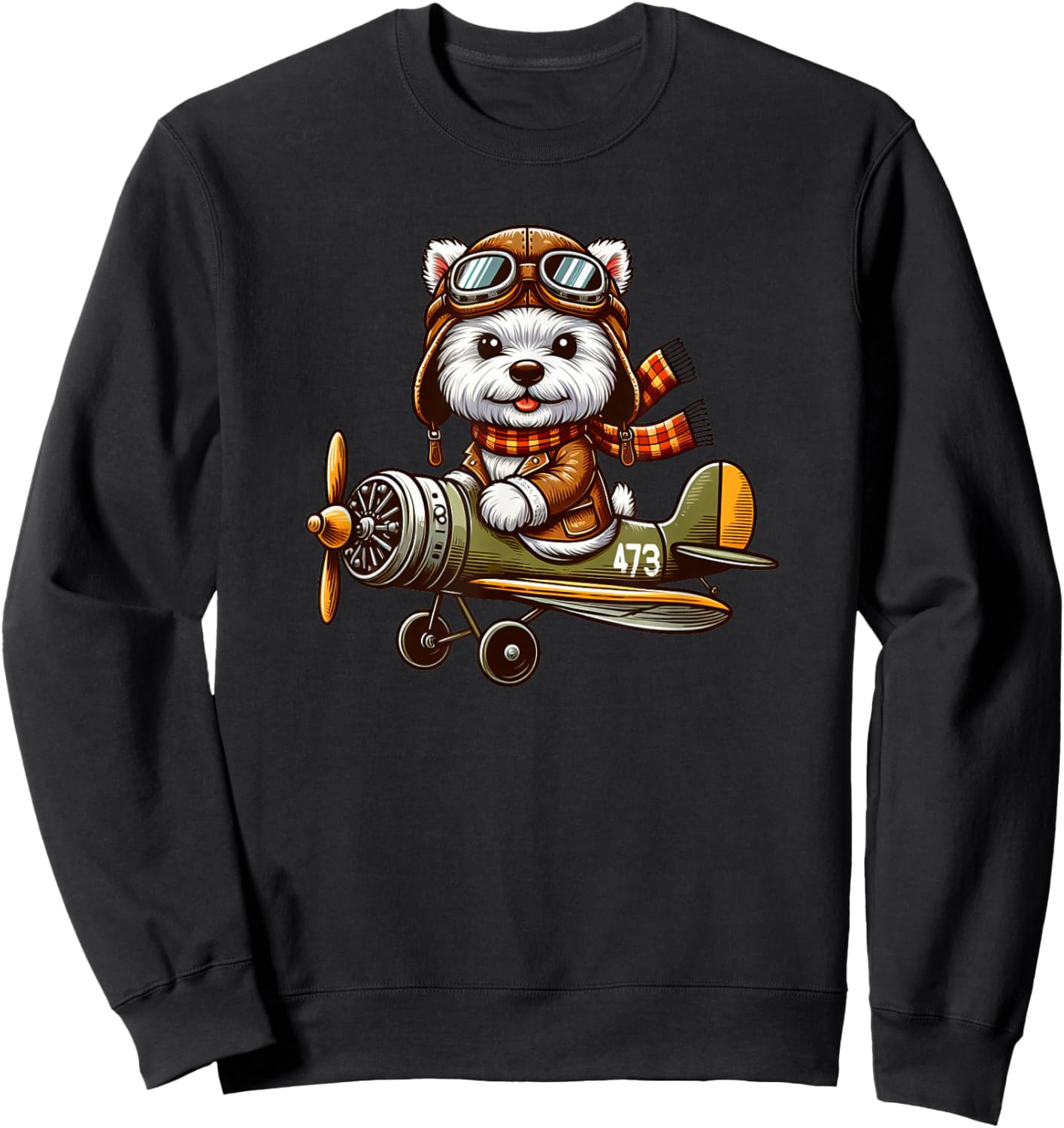 West Highland White Terrier Pilot Dog Funny Aviator Sweatshirt - Sweatshirt | Black
