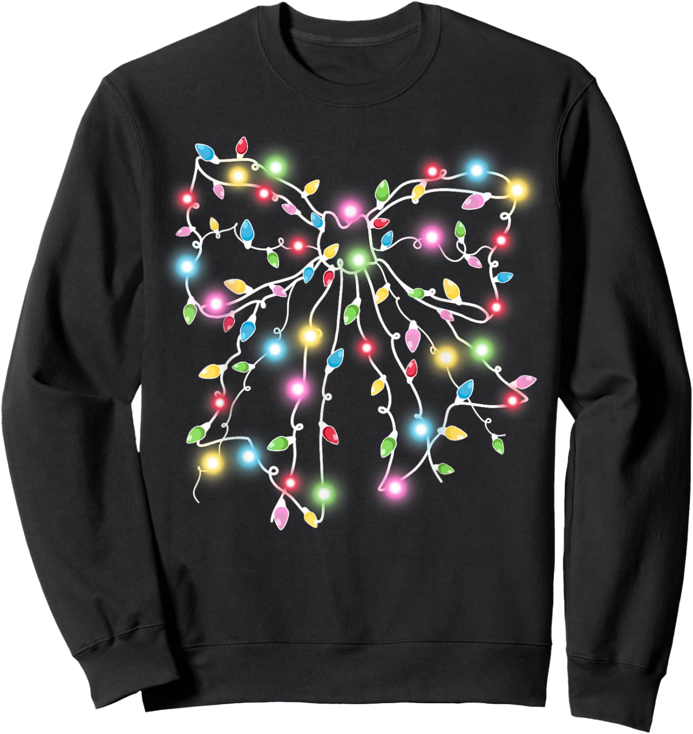Colorful Christmas Lights Coquette Bow Holiday Women Girls Sweatshirt - Sweatshirt | Black