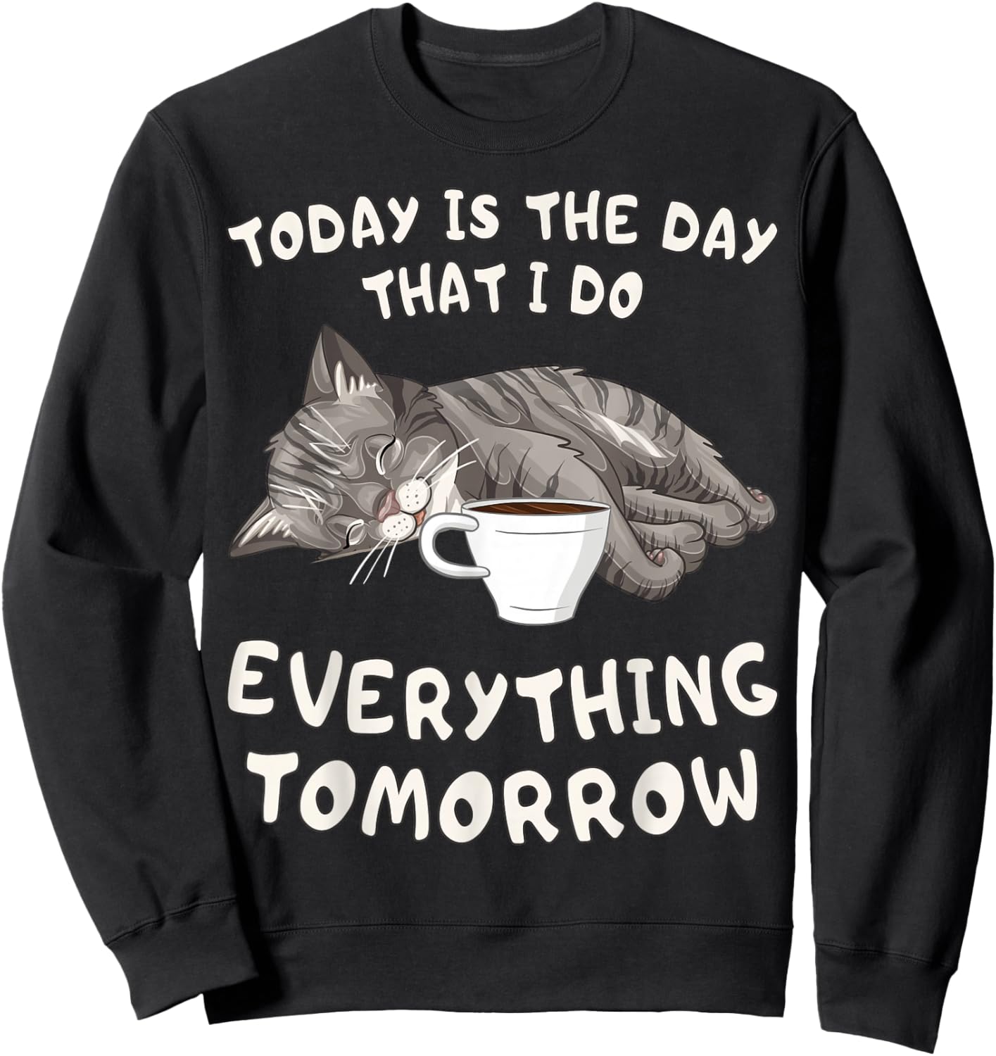 Funny Lazy Cat Sleeping at Work Coffee Humor Sweatshirt - Sweatshirt | Black