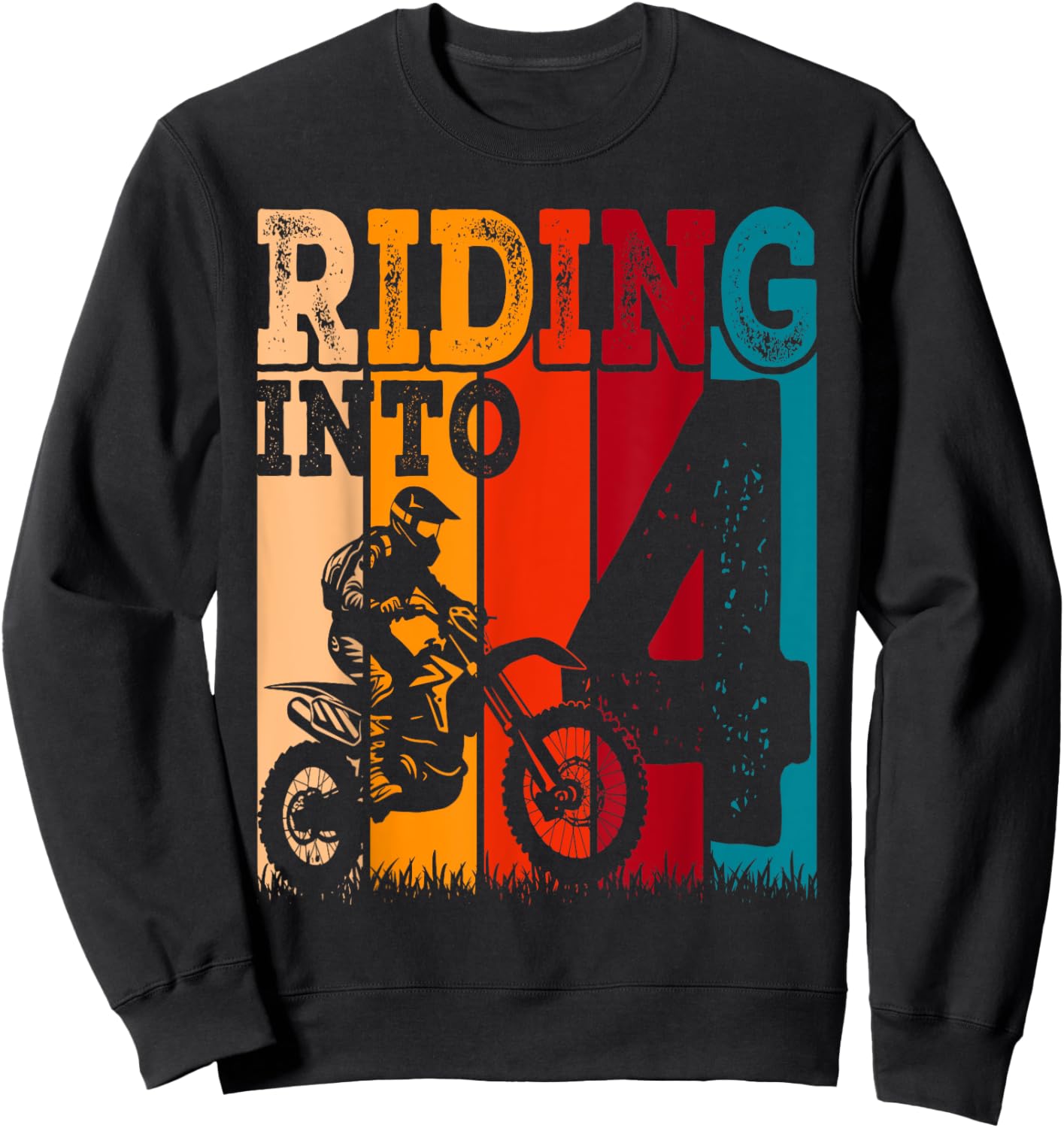 Riding Into 4 Years Old 4th Birthday Boy Dirt Bike Party Sweatshirt - Sweatshirt | Black