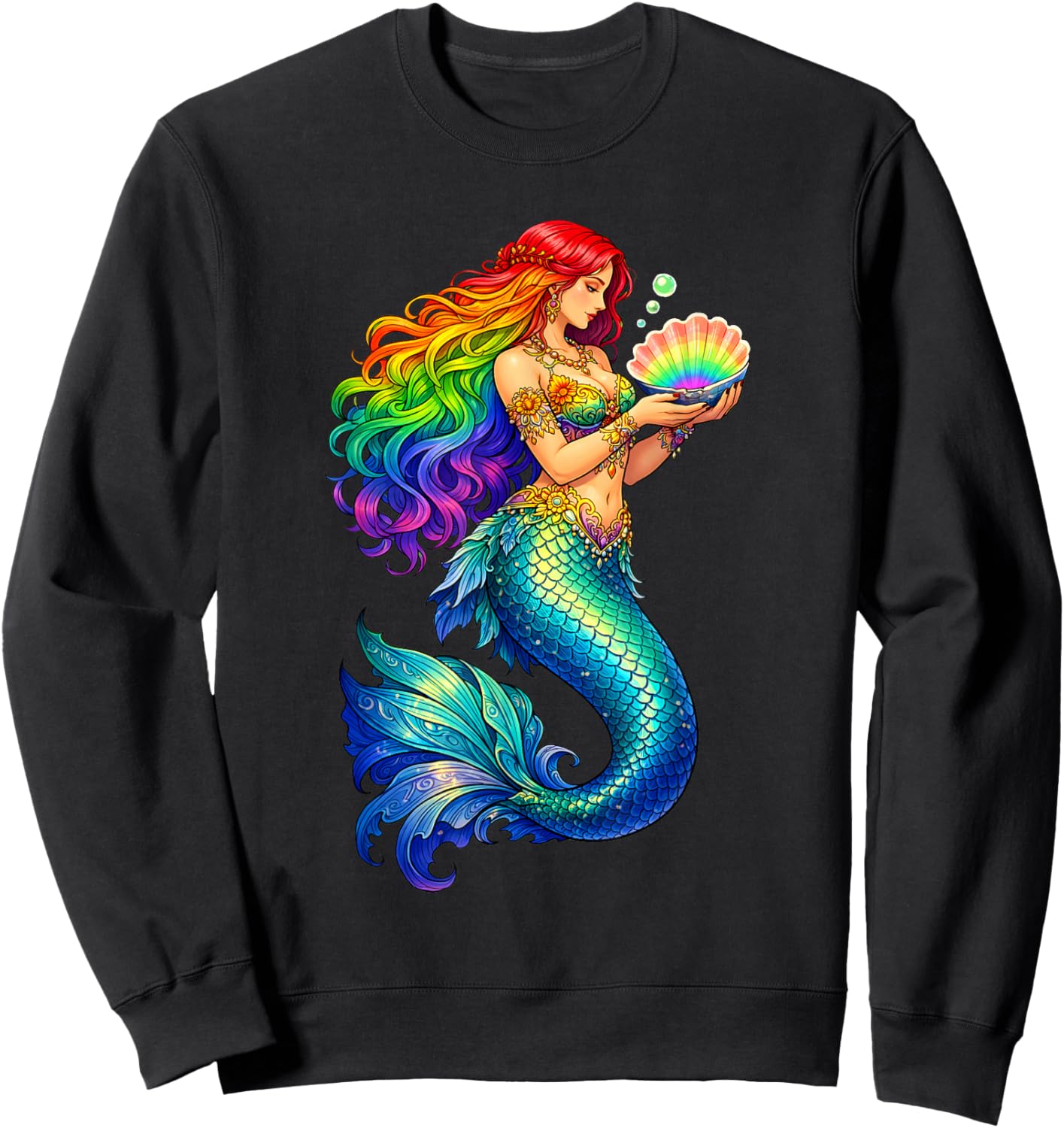 Mermaid Colorful Art Painting Mermaid Costume Women Girl Sweatshirt - Sweatshirt | Black